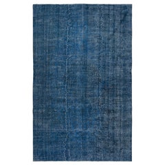 7.5x12 Ft Handgefertigter Marineblauer Overdyed Teppich für Wohnzimmer, Moderner Türkischer Teppich