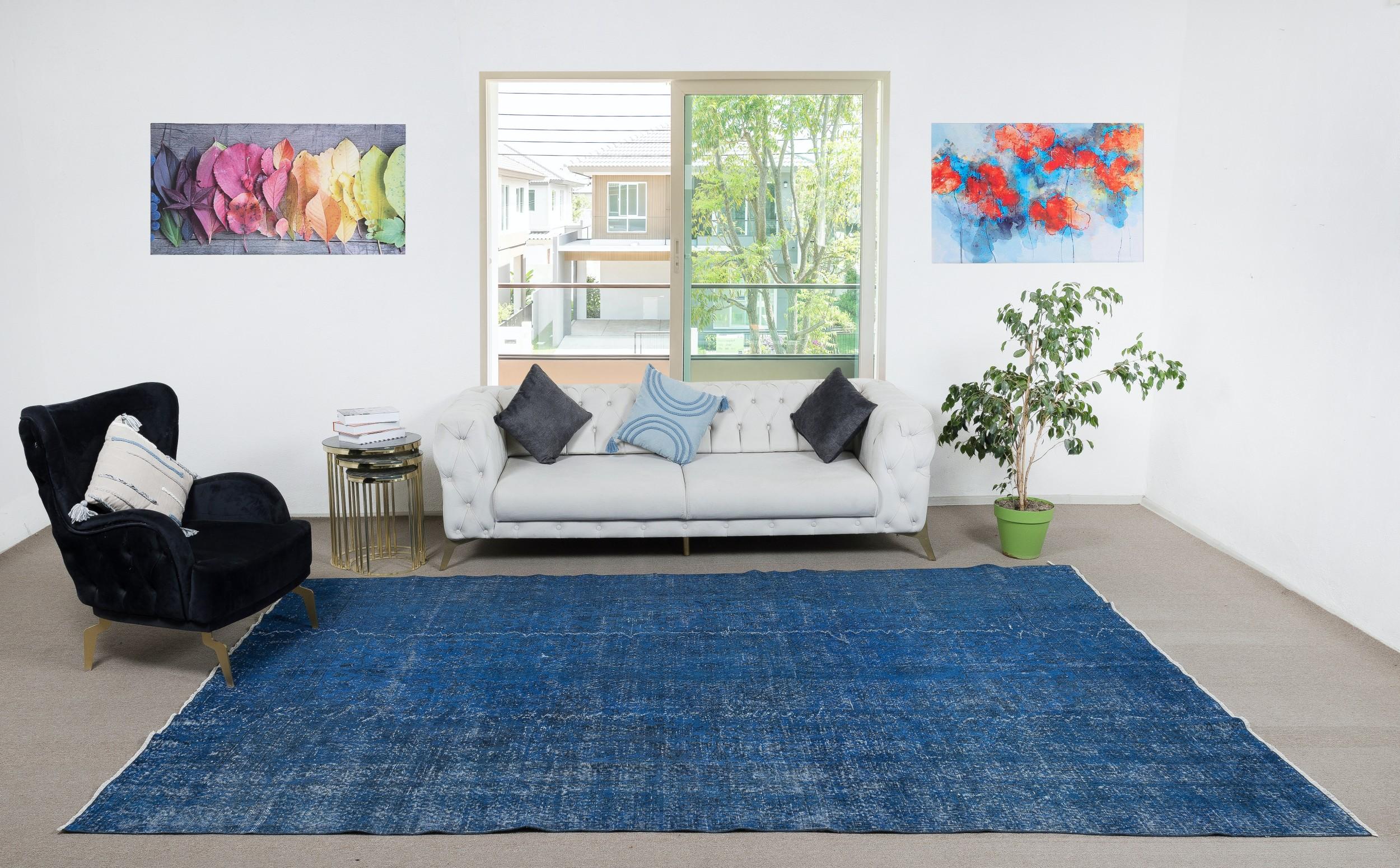 Our over-dyed rugs are all hand-knotted vintage pieces that are recreated in our workshop to cater to a wider range of interior design choices from modern to coastal, from industrial to rustic/cottage. These 50 to 70 year-old rugs were hand-knotted