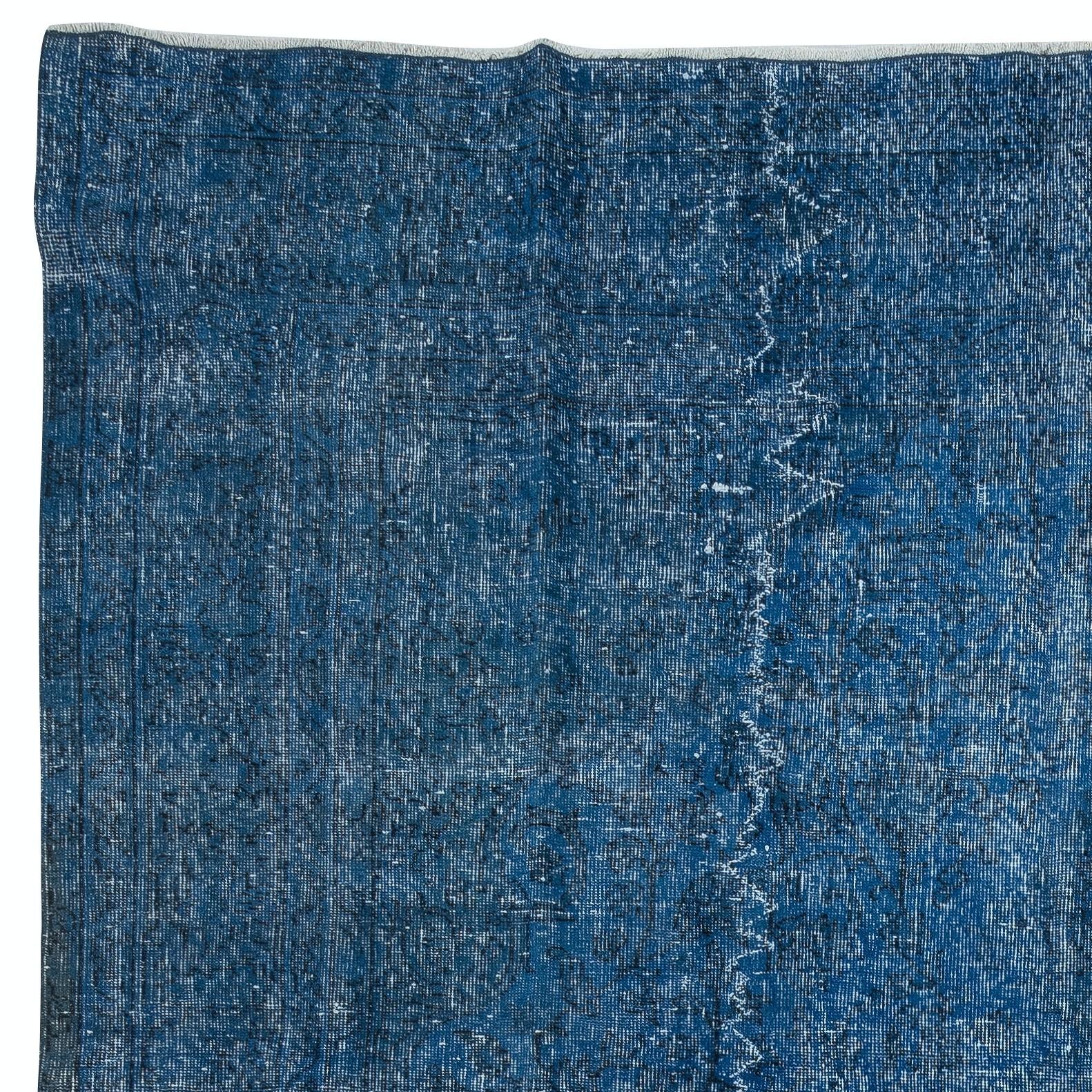 7.5x12 Ft Handmade Navy Blue Rug for Living Room, Modern Turkish Large Carpet In Good Condition For Sale In Spring Valley, NY