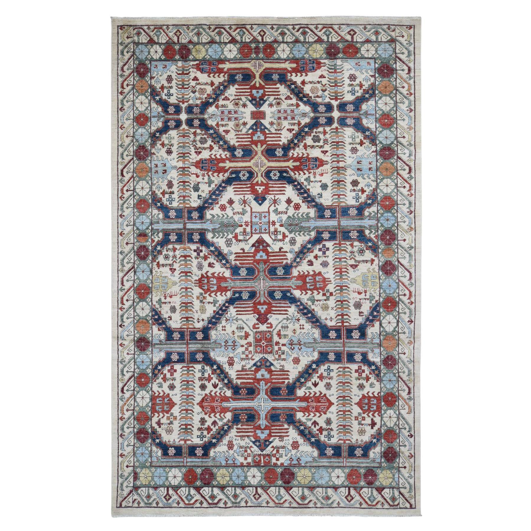 7
5 "x12
2" Elfenbein, Peshawar mit antikem Seychour Design, Wolle handgeknüpft, Teppich im Angebot