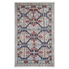 7
5 "x12
2" Avorio, Peshawar con disegno Seychour antico, Tappeto in lana annodato a mano