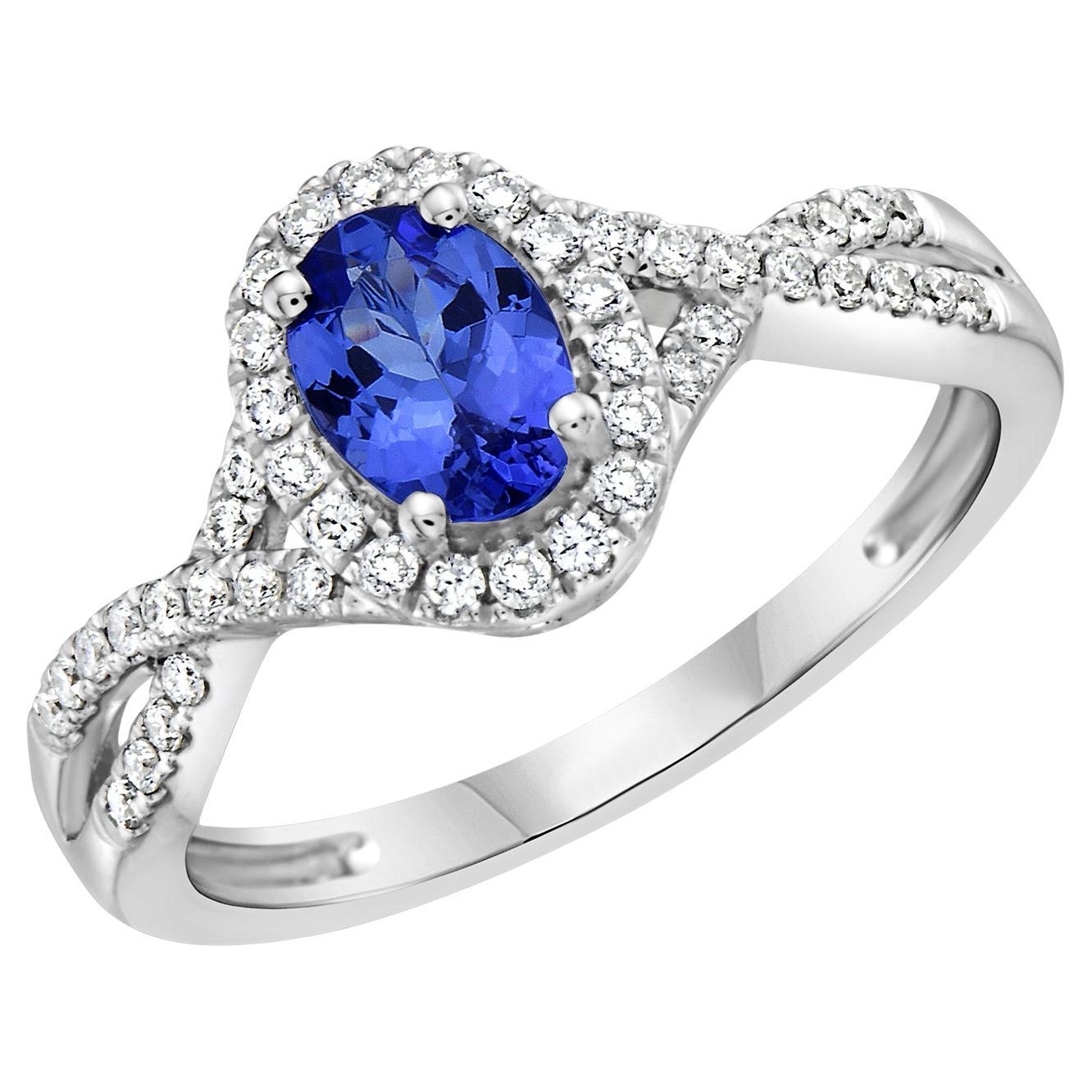 7.5X5.5 OV 1.10CT Tanzanite con 0.41CT DI 3.47GMS Oro bianco 14K