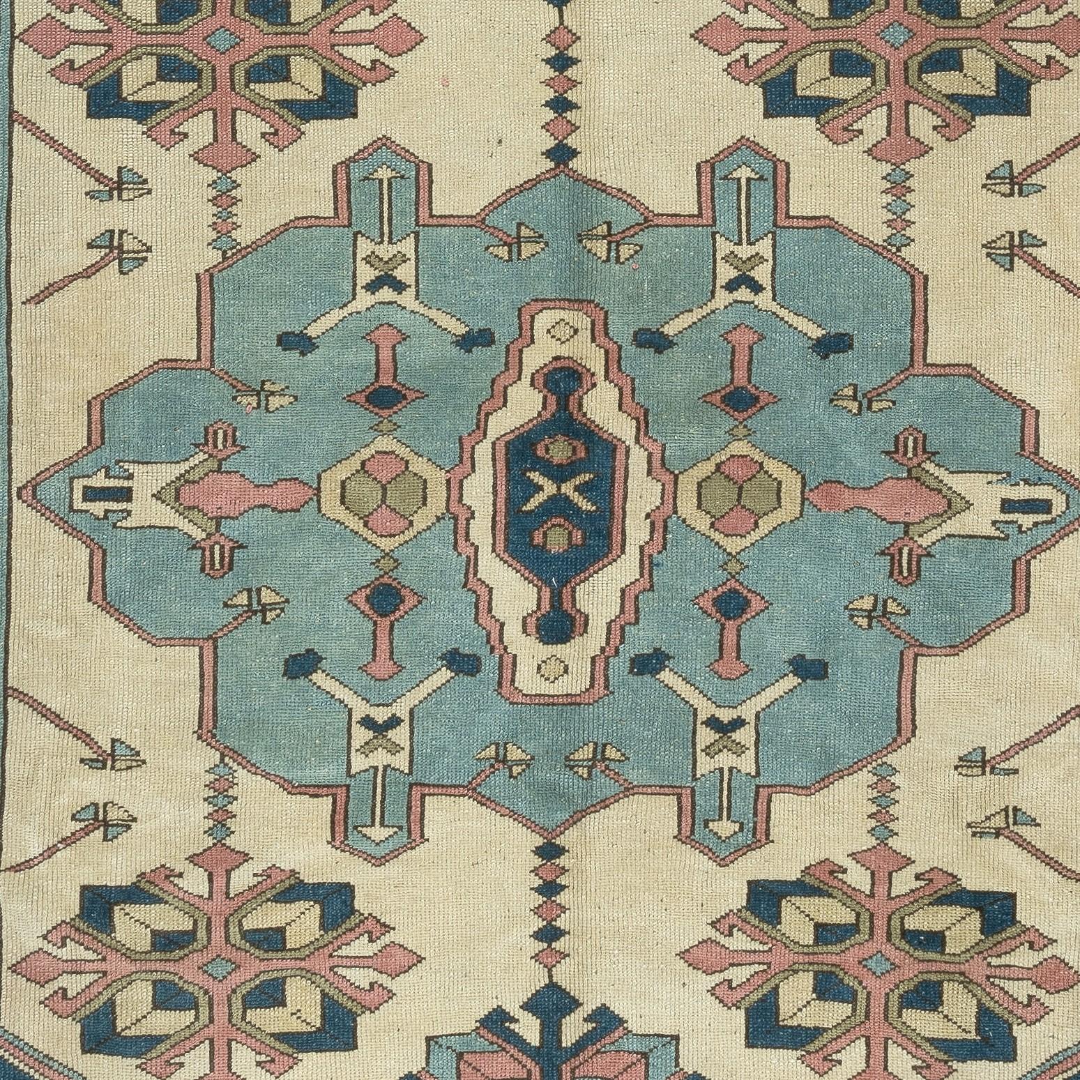 7.5x9.4 Ft Vintage Handgefertigt Geometrisch Gemusterte Türkische Fläche Teppich, 100% Wolle im Zustand „Gut“ im Angebot in Spring Valley, NY