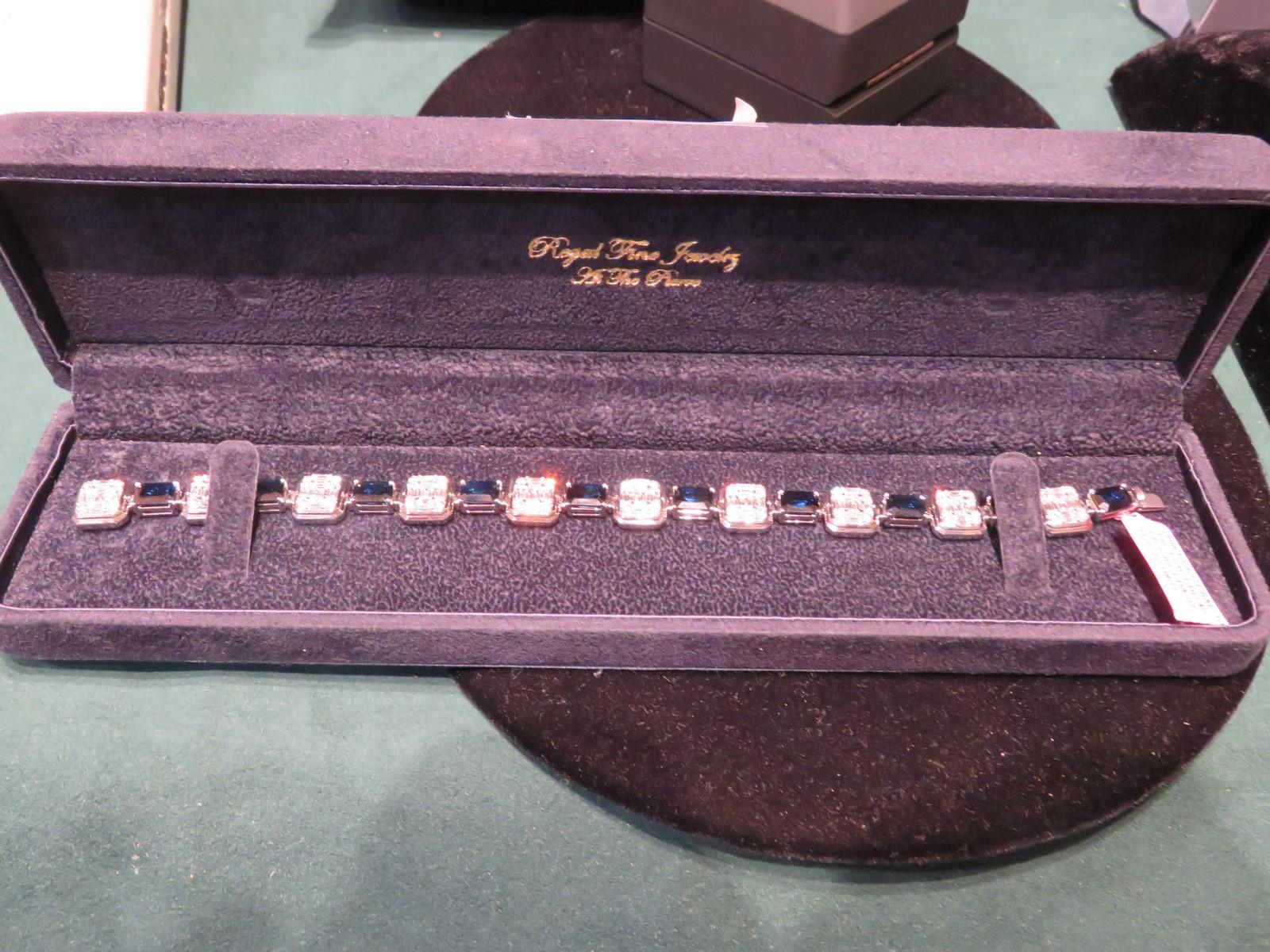Women's $76, 688 18KT Gold Fancy Baguette Diamond Blue Sapphire Bracelet Taj Hotel For Sale