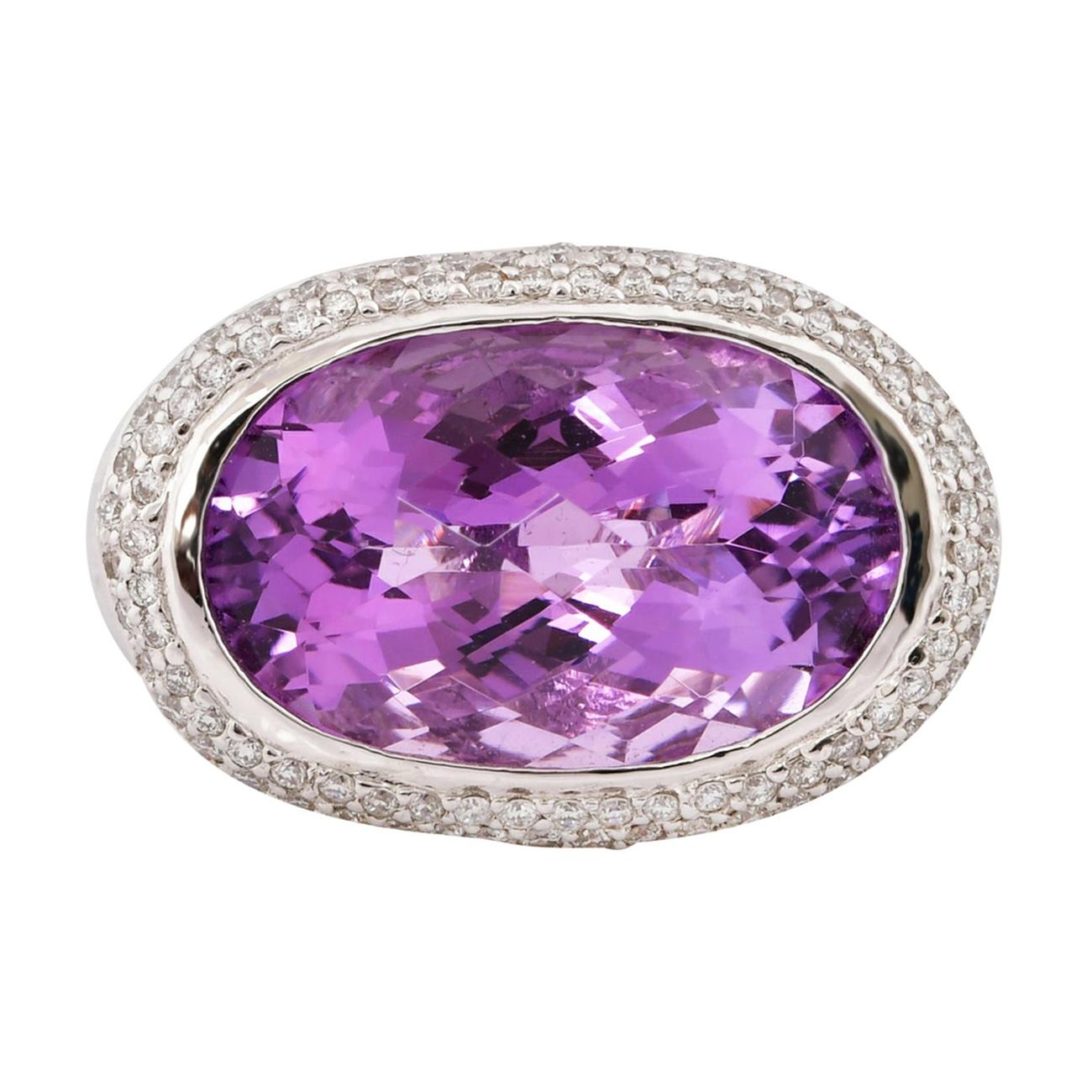 7.6 Carat Amethyst and Diamond Ring in 14 Karat White Gold For Sale