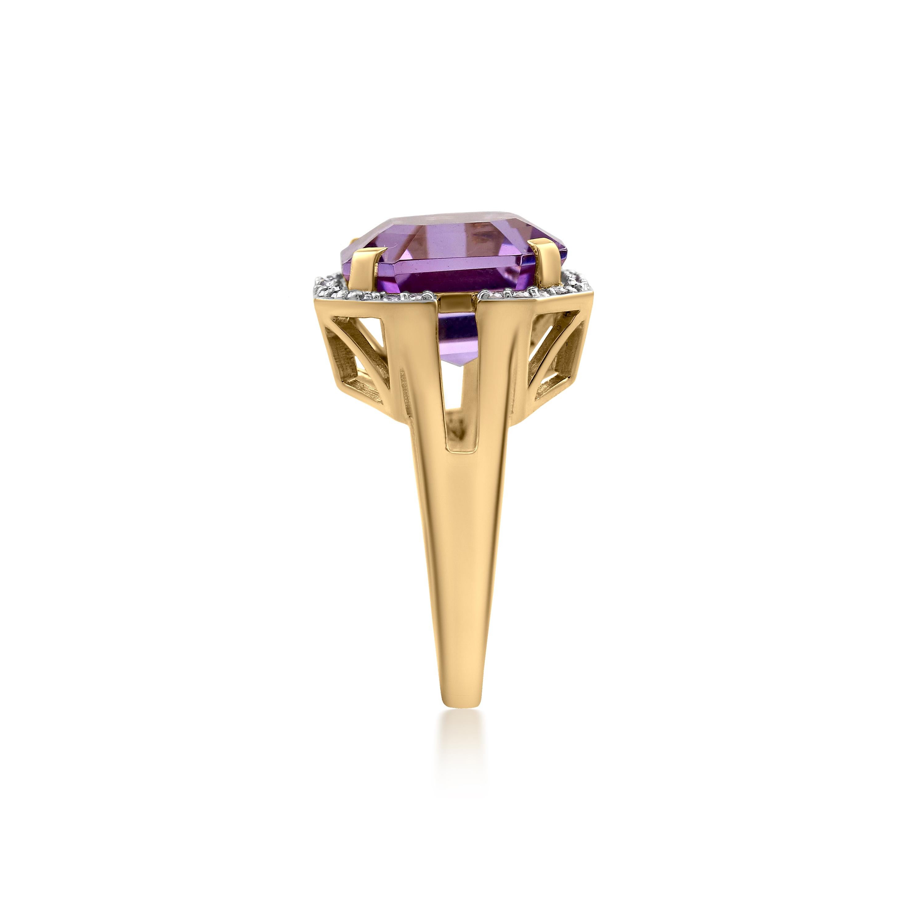 Gemistry 7.6 Carat Asscher Cut Amethyst Solitaire Ring with Diamond in 14K Gold 3