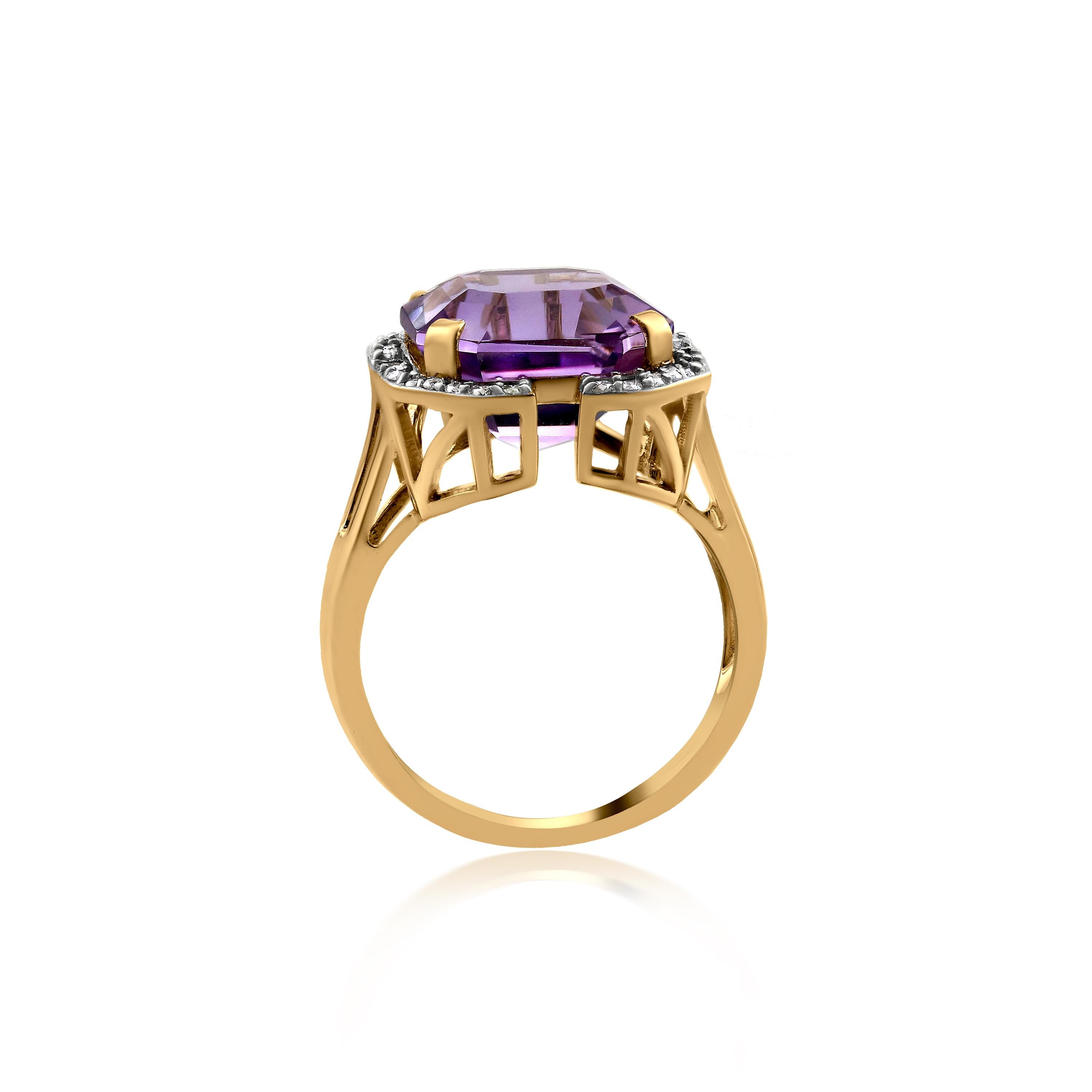 Taille Asscher Gemistry Bague solitaire en or 14 carats avec améthyste taille Asscher de 7,6 carats et diamants