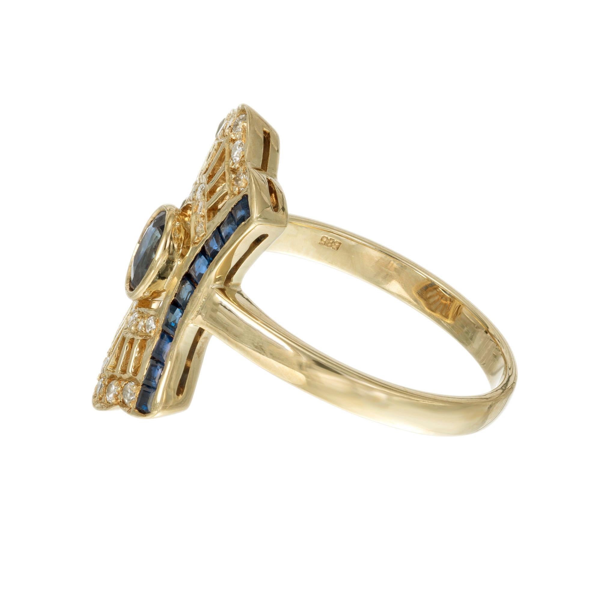 Cocktailring aus Gelbgold mit 0,76 Karat blauem Saphir und Diamant (Ovalschliff) im Angebot