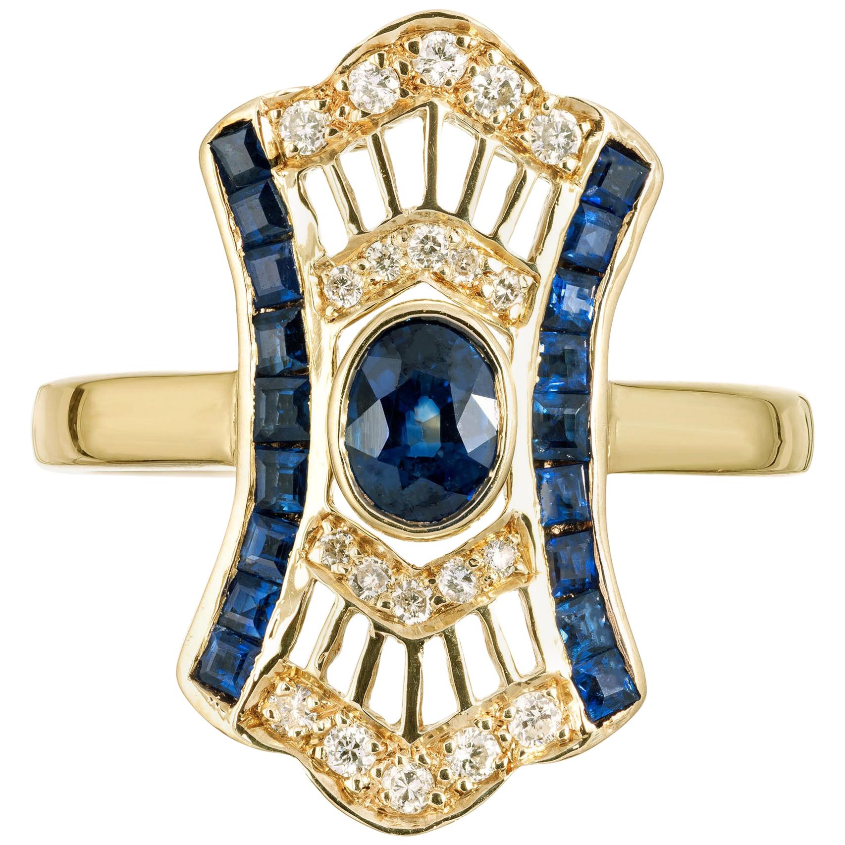 .76 Carat Blue Sapphire Diamond Yellow Gold Cocktail Ring