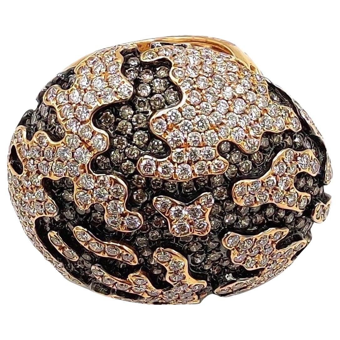 Bague globe en or rose 18 carats avec diamants de 7,6 carats