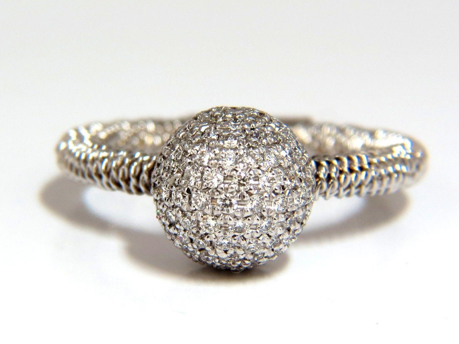 Round Cut .76 Carat Diamonds Bead Set Ball Ring 18 Karat Coil Wire Wrapped Shank For Sale