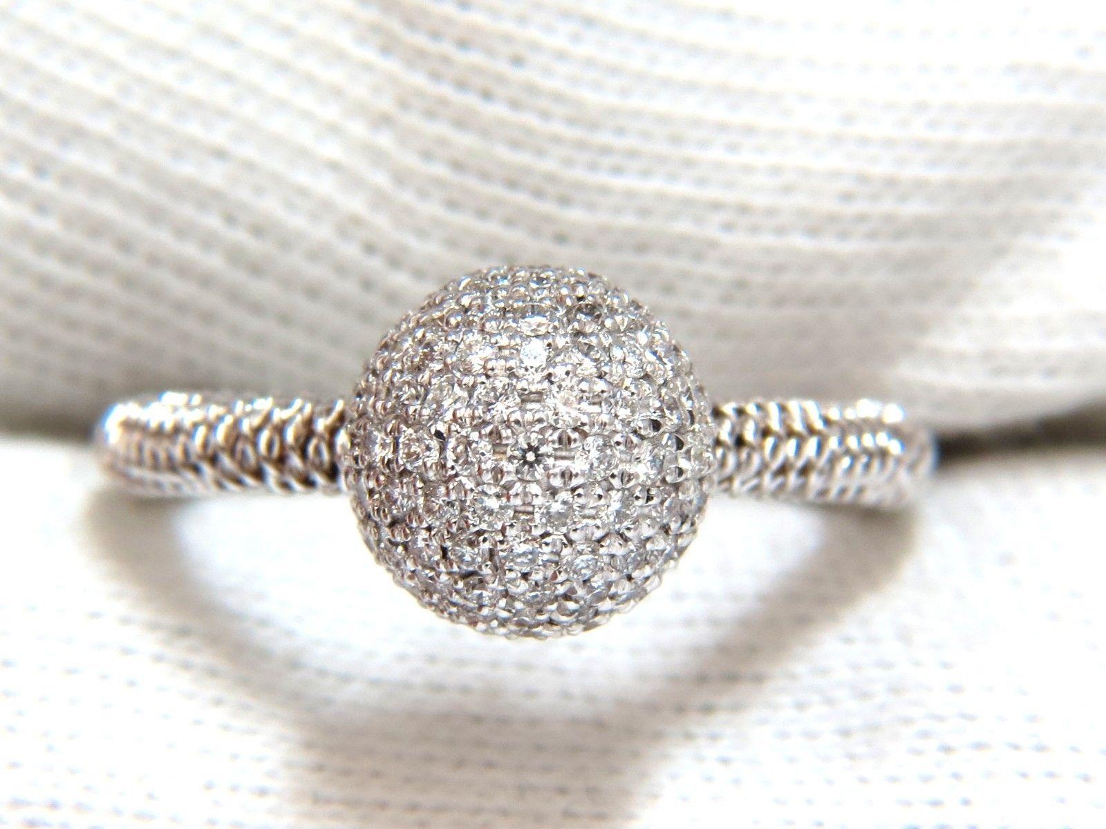 Women's or Men's .76 Carat Diamonds Bead Set Ball Ring 18 Karat Coil Wire Wrapped Shank For Sale