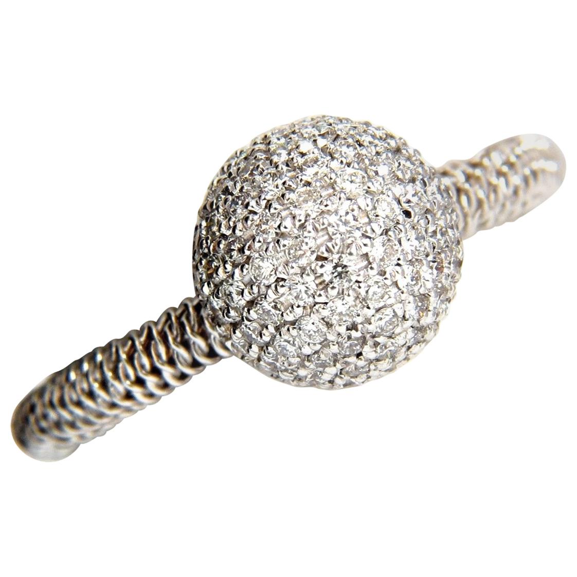 .76 Carat Diamonds Bead Set Ball Ring 18 Karat Coil Wire Wrapped Shank For Sale