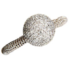Bague boule en or 18 carats avec perles serties de diamants de 0,76 carat et tige enveloppée d'un fil métallique