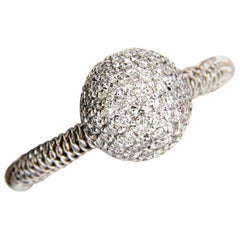 .76 Carat Diamonds Bead Set Ball Ring 18 Karat Coil Wire Wrapped Shank*