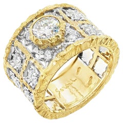 .76 Carat GIA Diamond, Handmade Florentine Style Band Ring in 18k Gold