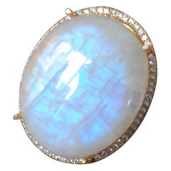 76 Carat Moonstone Oval Cab 0, 31 Carat Diamonds 14kt Solid Yellow Gold Ring