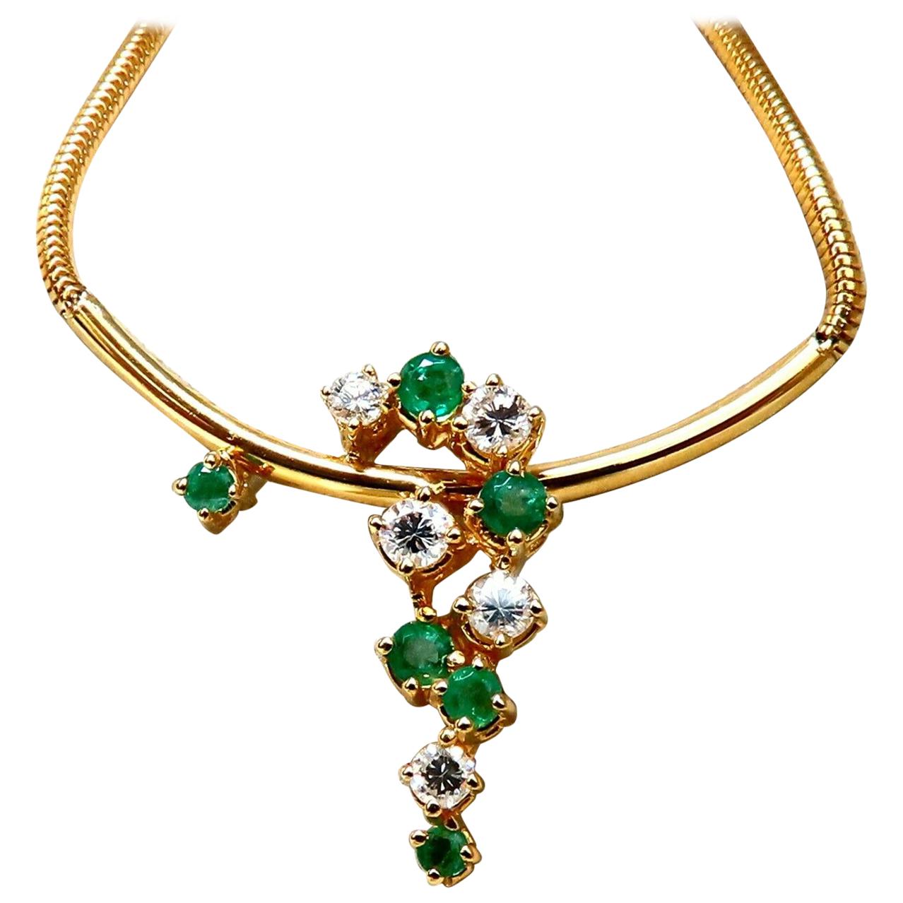 .76 Carat Natural Emeralds Diamonds Vine Snake Link Necklace 14 Karat