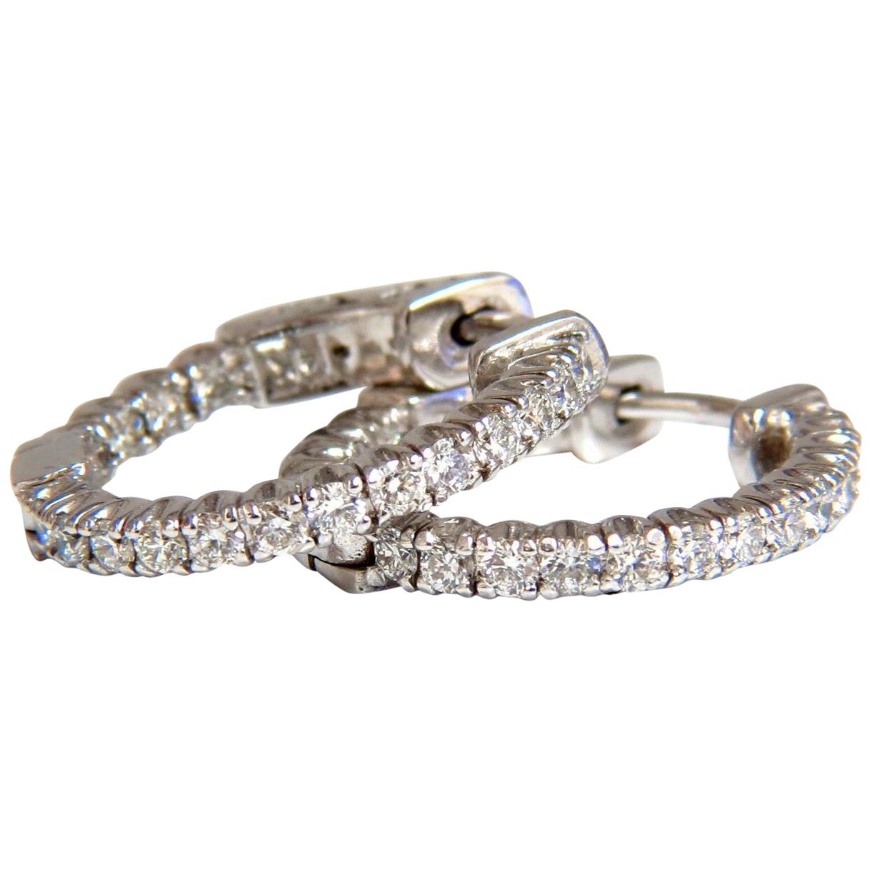 .94 Carat Natural Round Brilliant in/Out Diamond Hoop Earrings 14 Karat