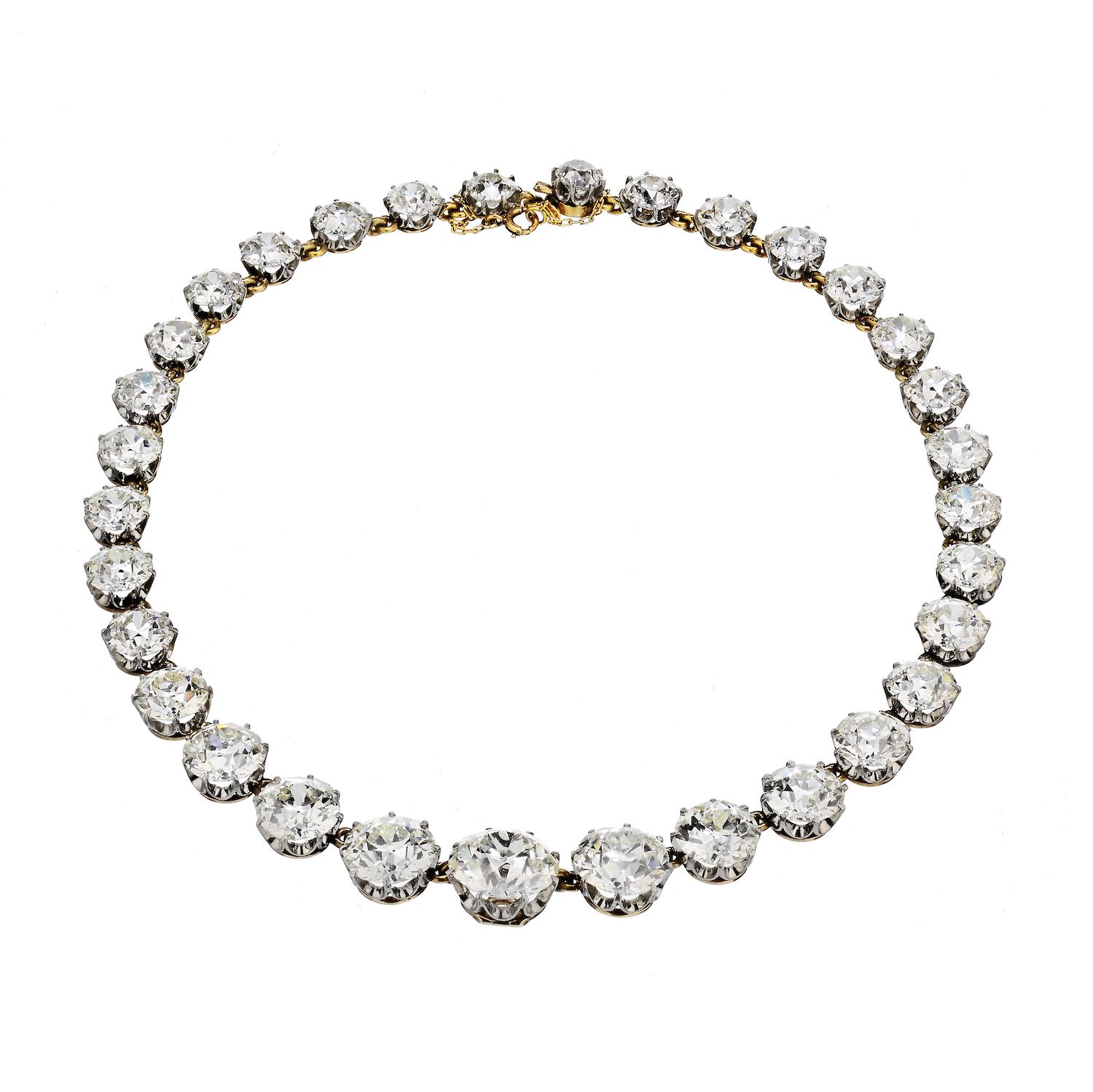 Modern 76 Carat Old European Cut Diamond Riviera Necklace