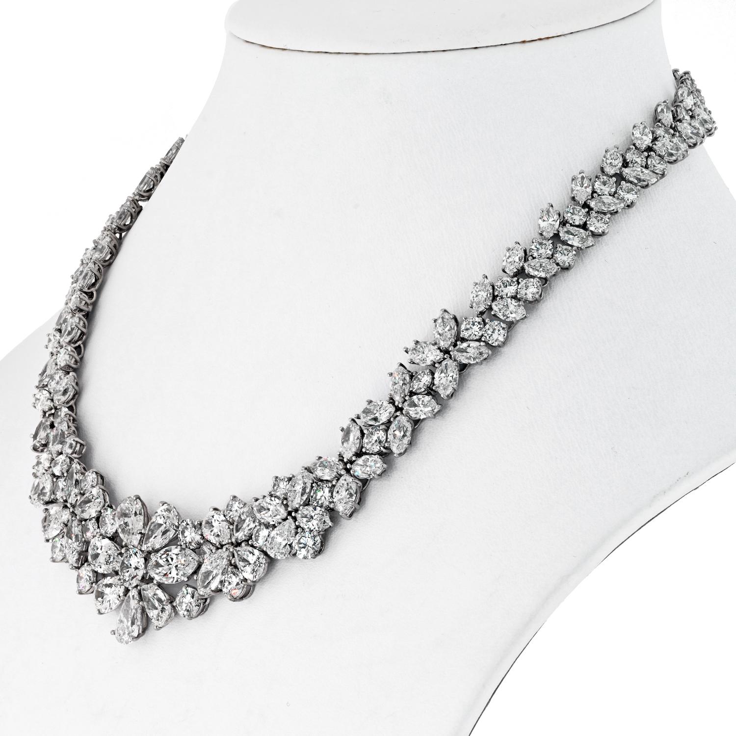 76 Carat Pear Cut, Marquise Cut, and Round Cut Diamond Collar Platinum Necklace For Sale 3