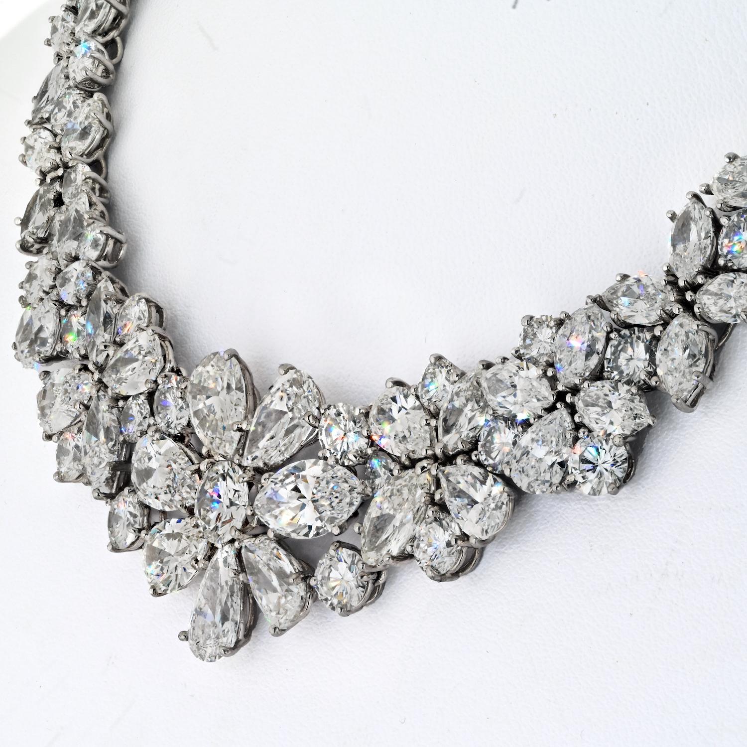 76 Carat Pear Cut, Marquise Cut, and Round Cut Diamond Collar Platinum Necklace For Sale 5