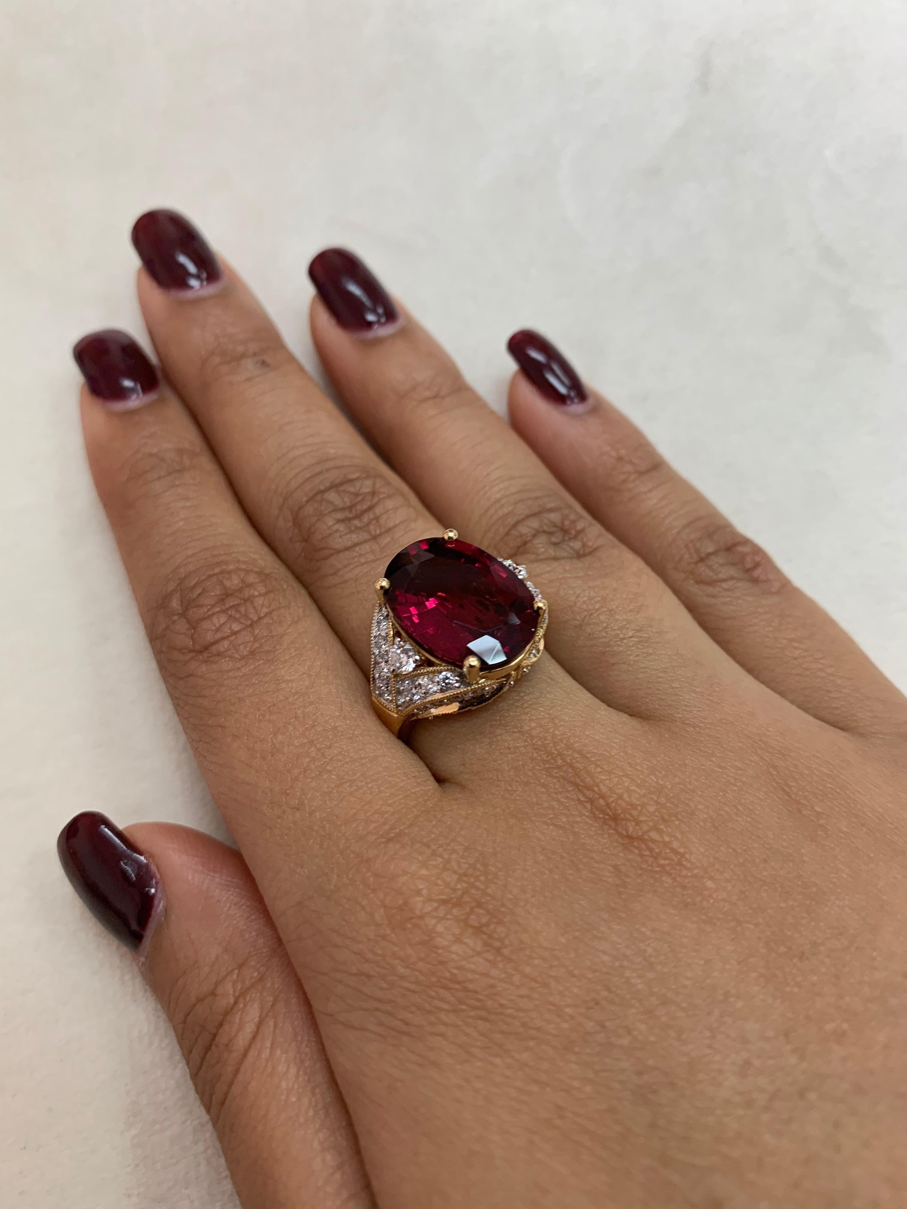 Contemporary Sunita Nahata Rubellite 7.60ct. Fancy Ring in 18KYG with Tourmaline & Diamond For Sale