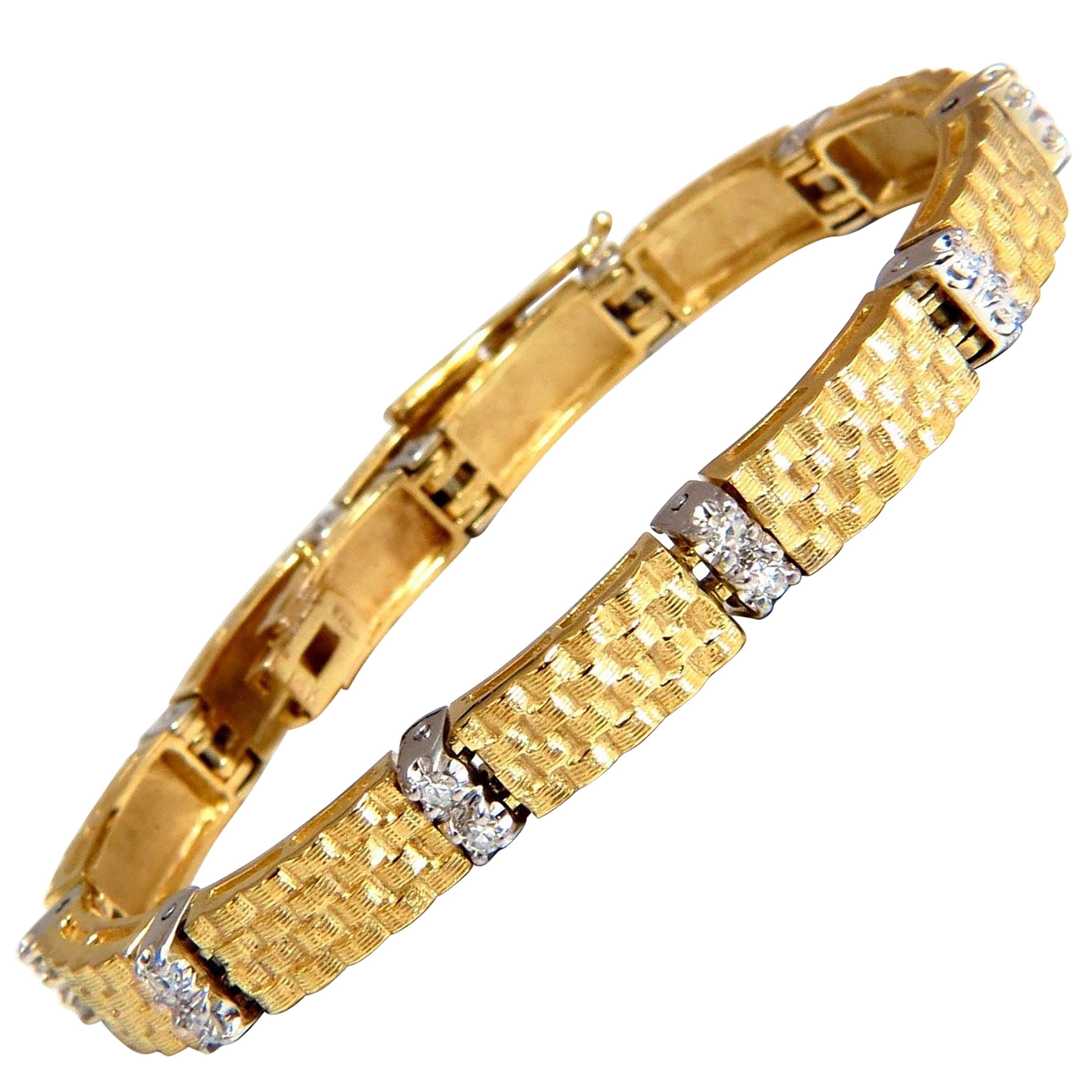 .76 Carat Spanish Revival Natural Diamond Weave Bracelet 14 Karat