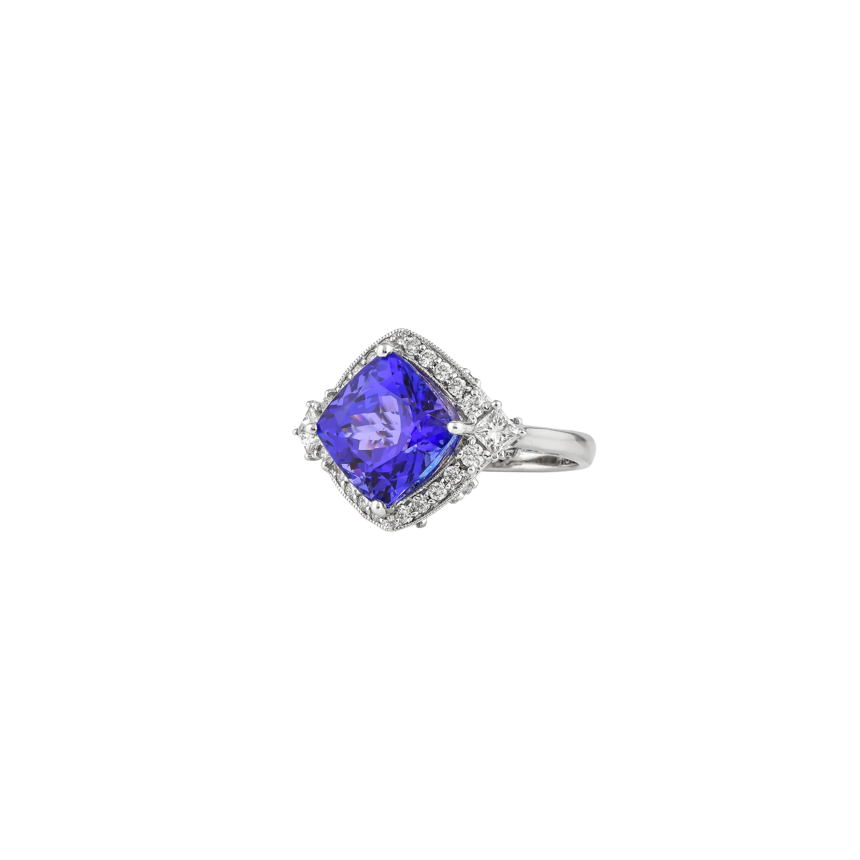 Cushion Cut Sunita Nahata 7.60 Carat Tanzanite and White Diamond Ring in 18Karat White Gold For Sale