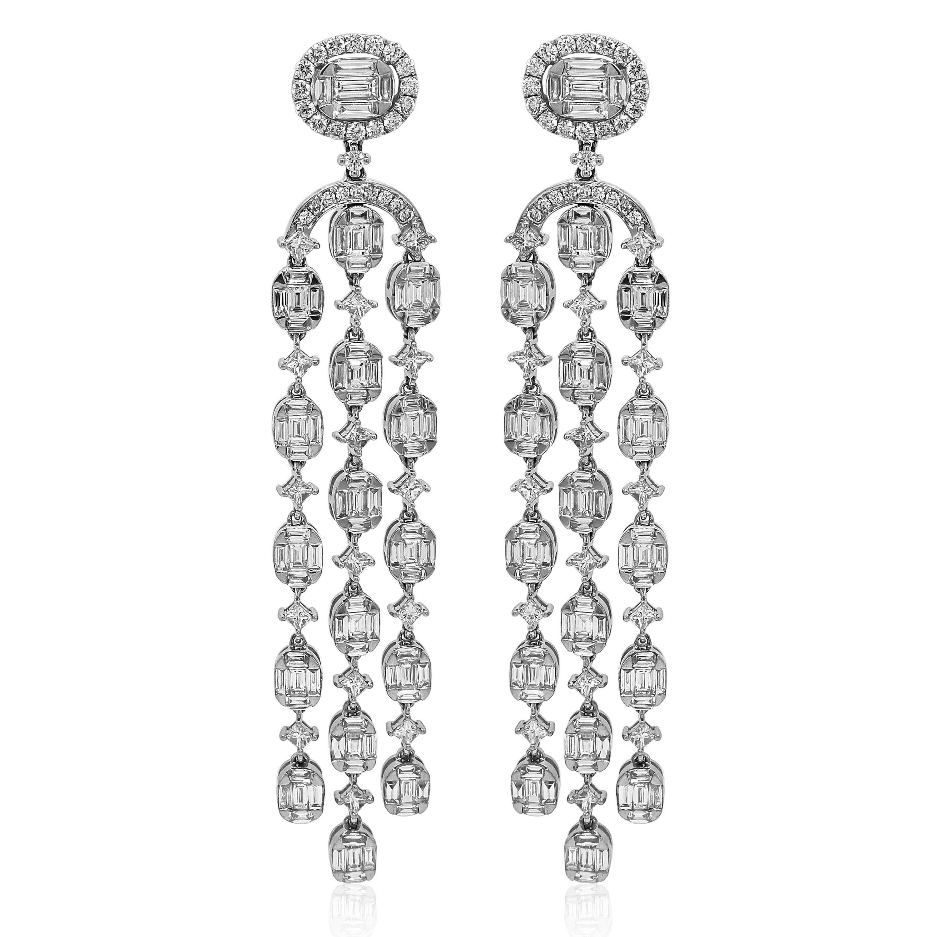 Mixed Cut 7.6 Carat White Diamond White Gold Earrings For Sale