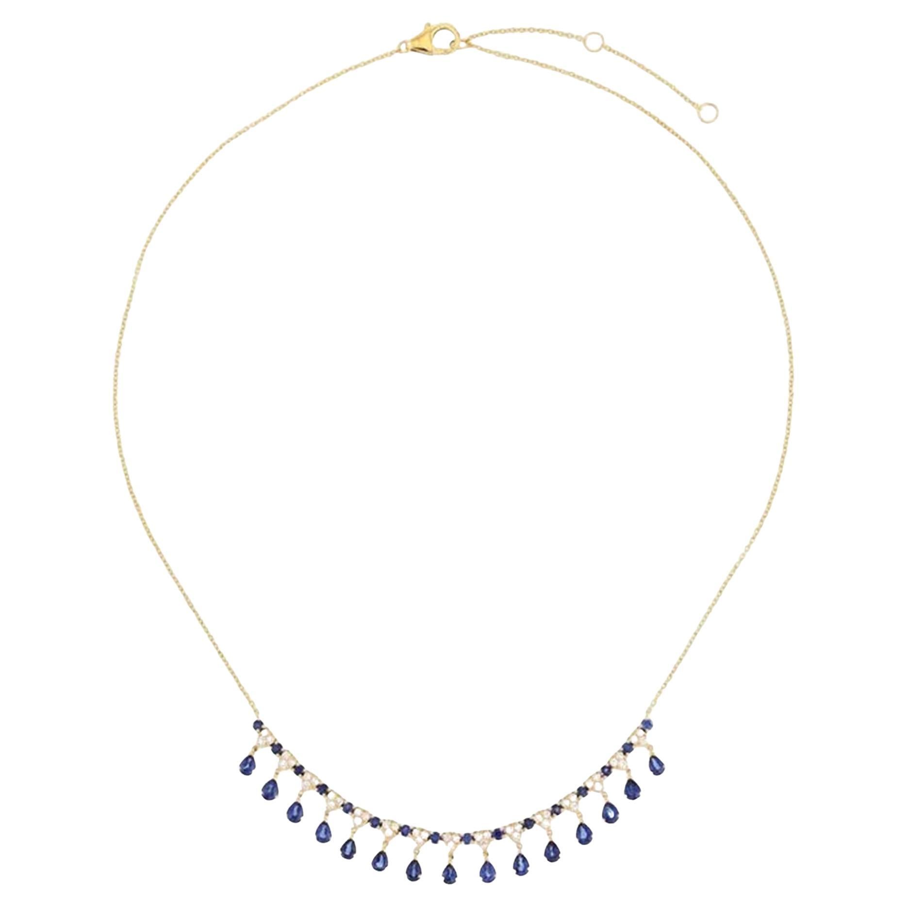 Collar de eslabones de oro amarillo de 14K con zafiro azul de 3,80 ct y diamantes de 0,50 ct en total