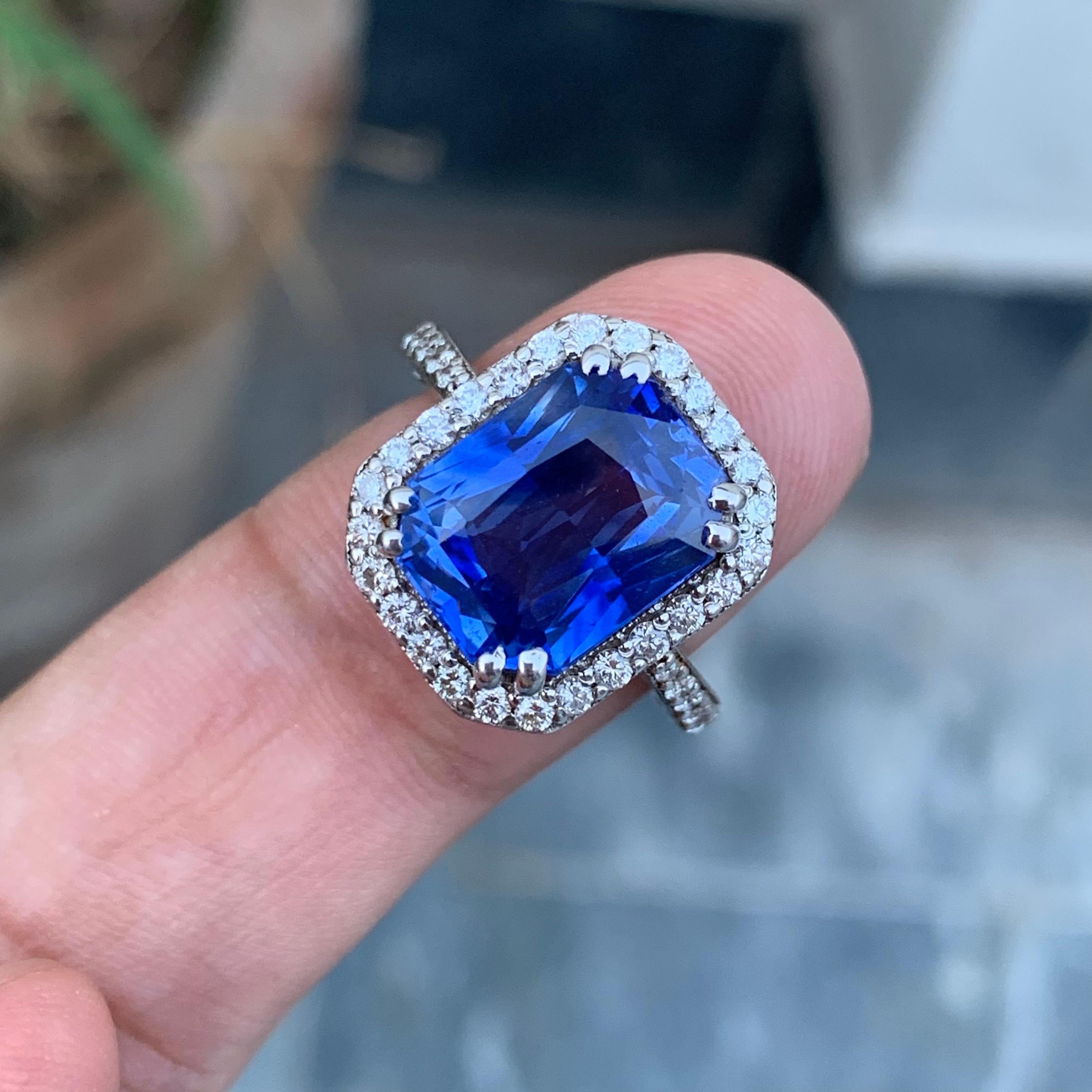 Sapphire Engagement Ring 
Weight: 7.651 Gram 
Origin: Srilanka 
Color: Blue
Jewelry: Ring 
Silver: White Gold
Manufacturing: In Thailand 
Treatment: Indications of heating
Certificate: Available 
.
Blue sapphire is believed to have several benefits,