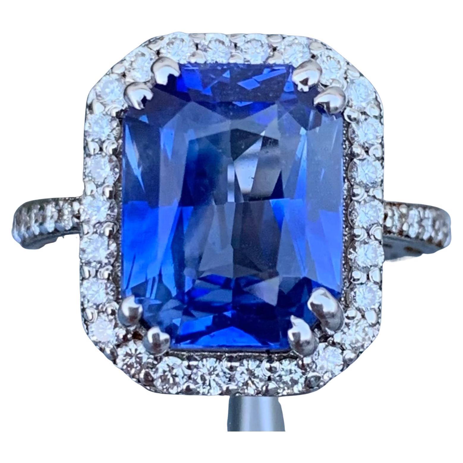 7.6 Gram Certified Royal Blue Sapphire Around Diamond Engagement Ring For Ladies For Sale