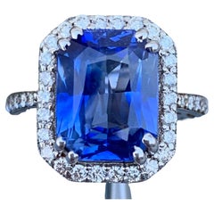 7.6 Gram Certified Royal Blue Sapphire Around Diamond Engagement Ring For Ladies