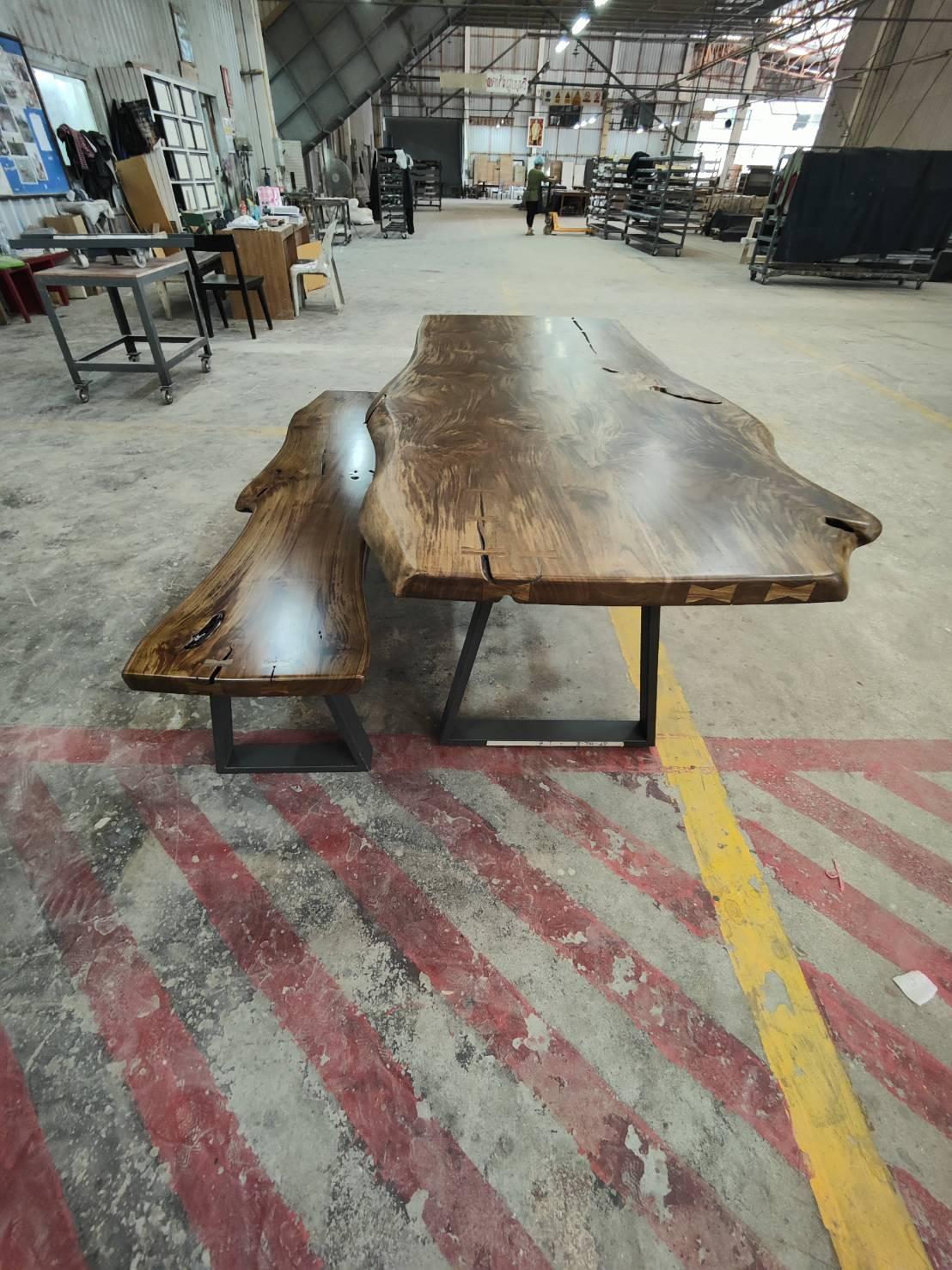 Book Matched Solid Teak Dining Table with Flaired Metal Legs In New Condition For Sale In Boulder, CO
