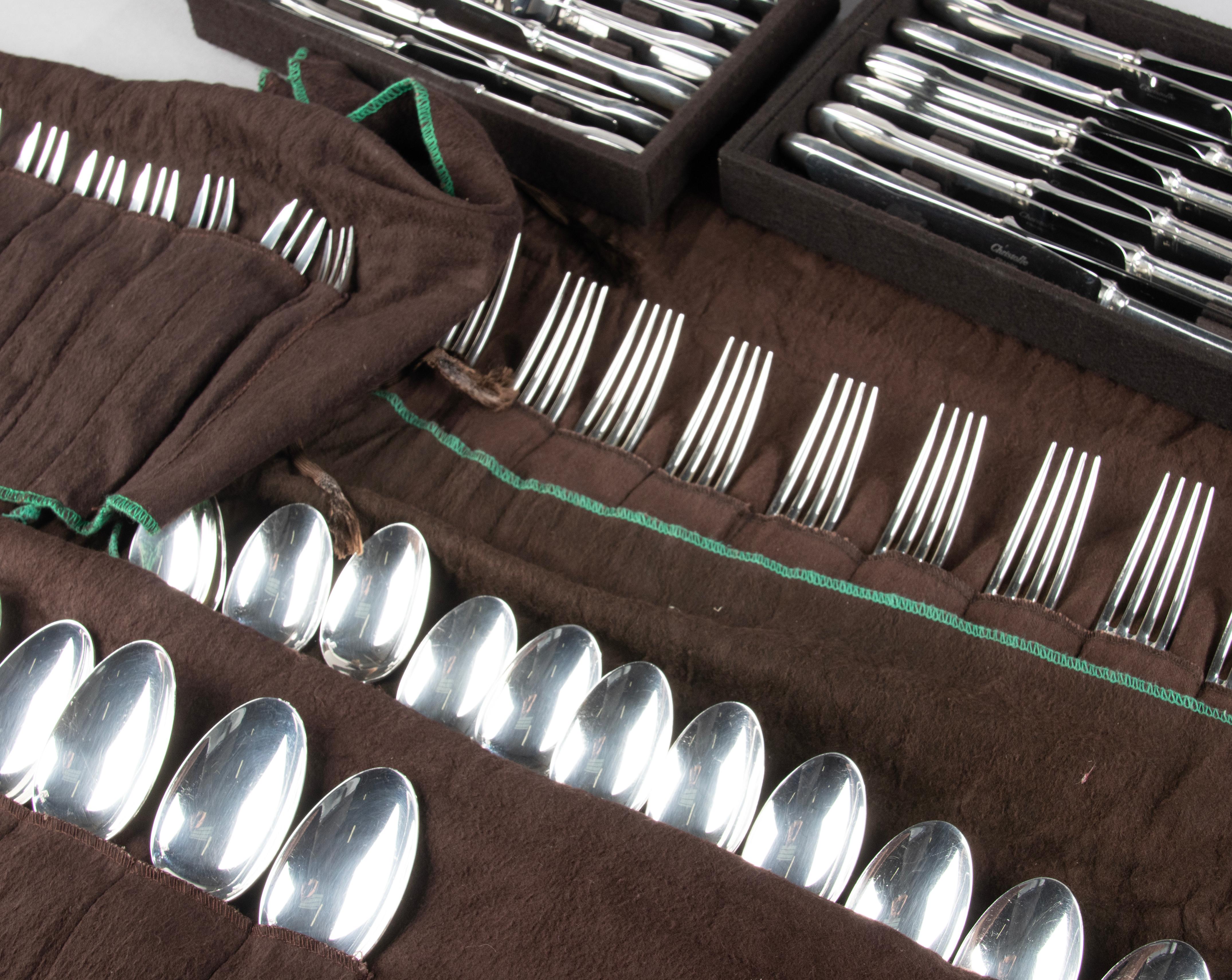 76-Piece Set of Silver Plated Flatware, Christofle Model Cluny 4