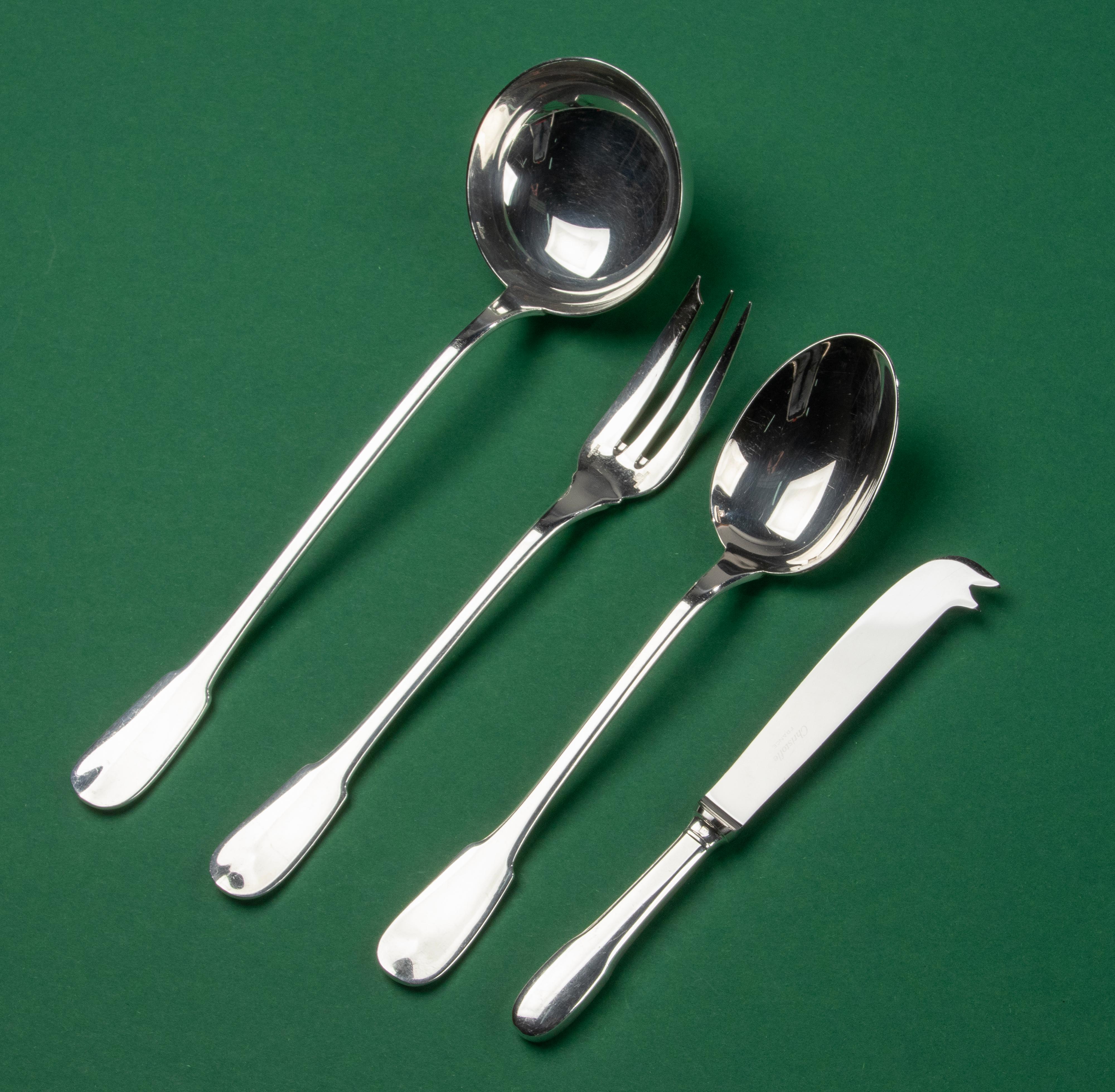 76-Piece Set of Silver Plated Flatware, Christofle Model Cluny 6