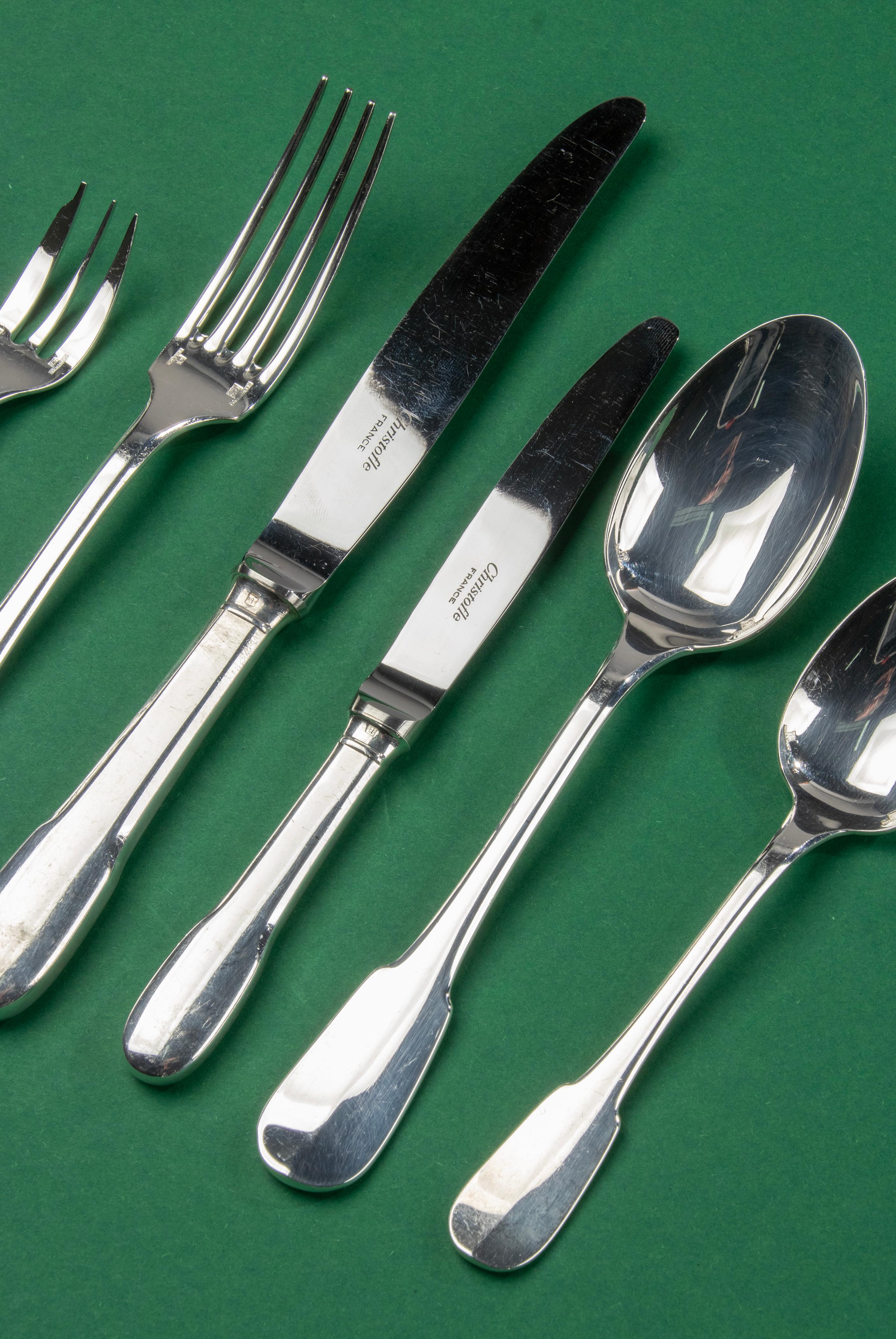 Late 20th Century 76-Piece Set of Silver Plated Flatware, Christofle Model Cluny