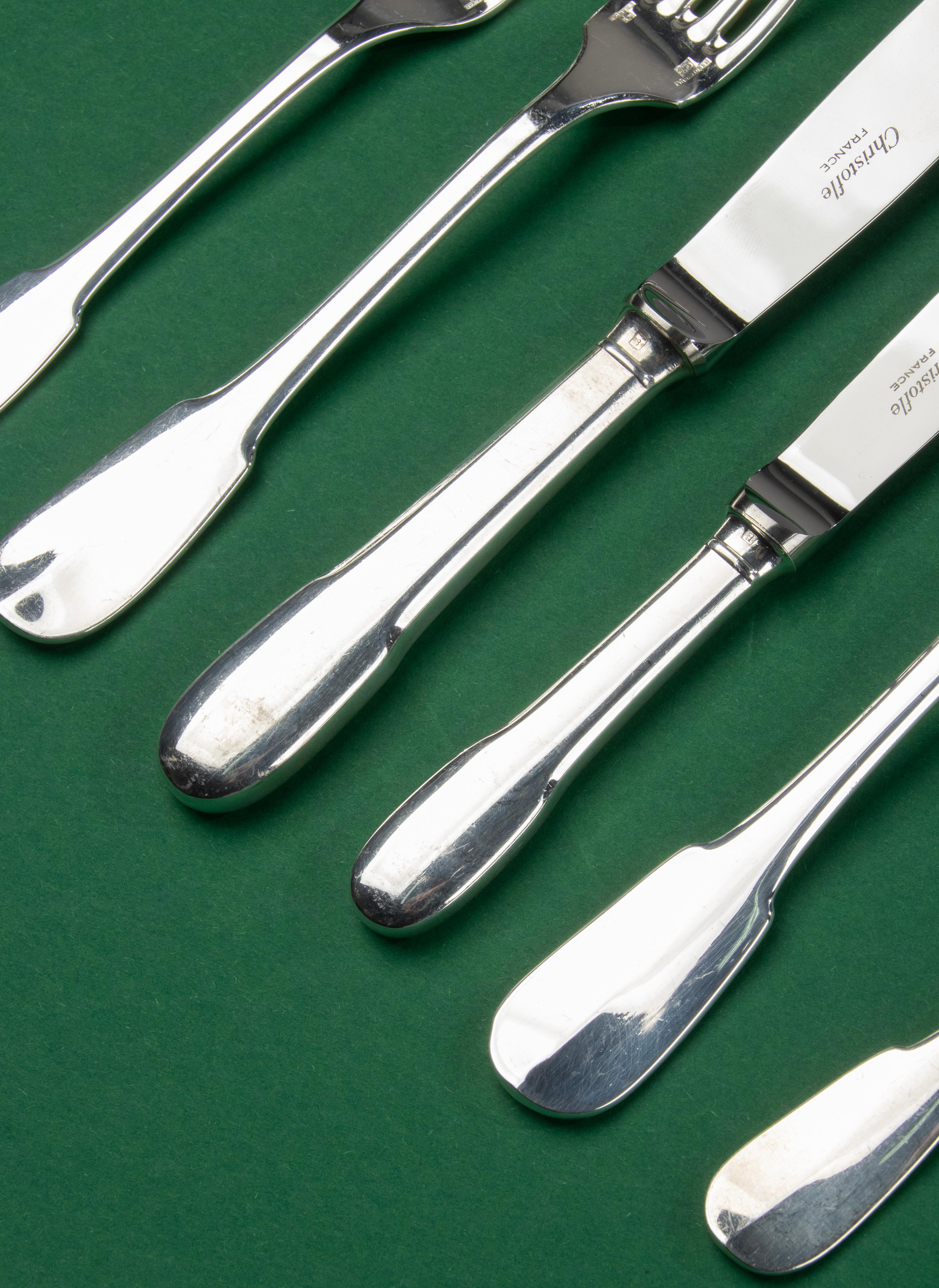 76-Piece Set of Silver Plated Flatware, Christofle Model Cluny 1