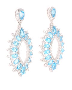 Contemporary 7.60ct Blue Topaz & White Topaz Dangle Earrings in Silver
