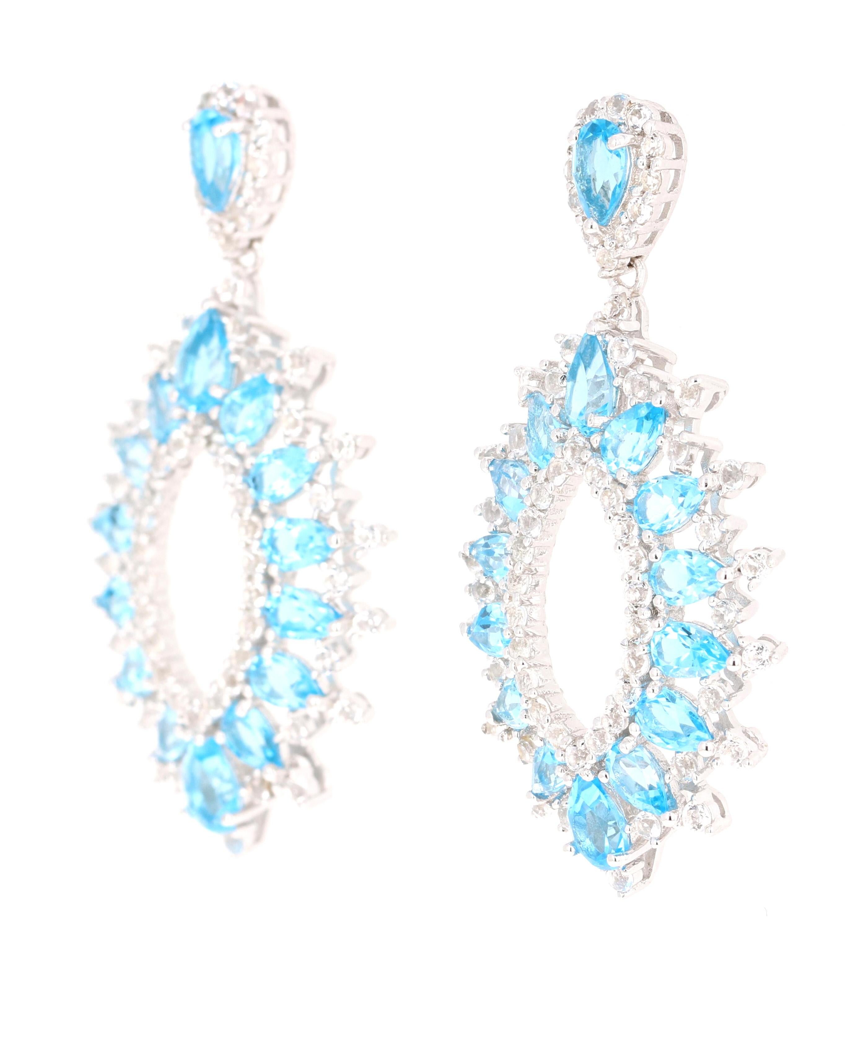 Contemporary 7.60 Carat Blue Topaz White Topaz Silver Earrings For Sale