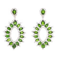 7.60 Carat Chrome Diopside White Topaz Silver Earrings