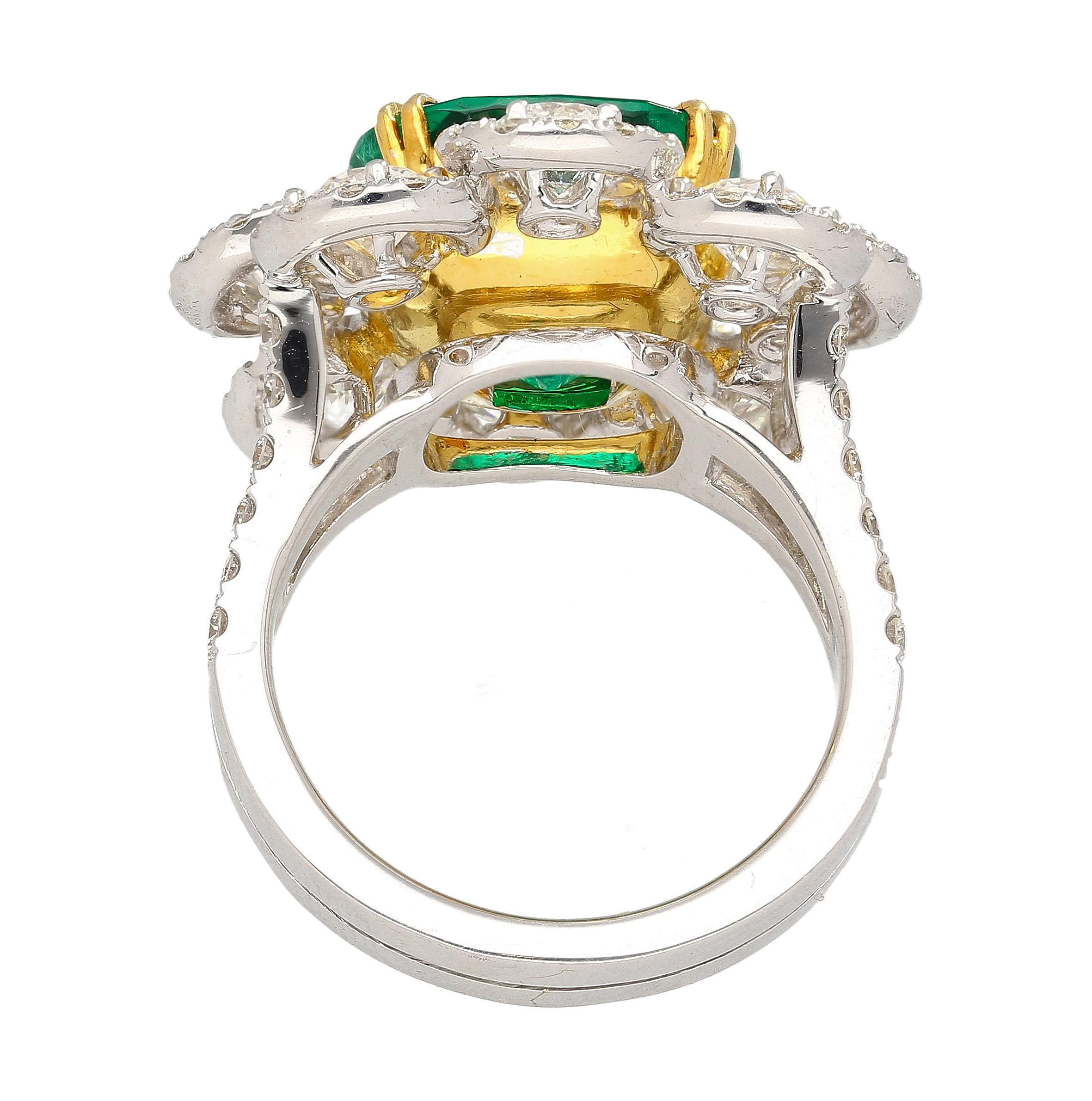 7,60 Karat kolumbianischer Smaragd GRS zertifizierter Kissenschliff Minor Oil Diamant 18 Ring im Angebot 2