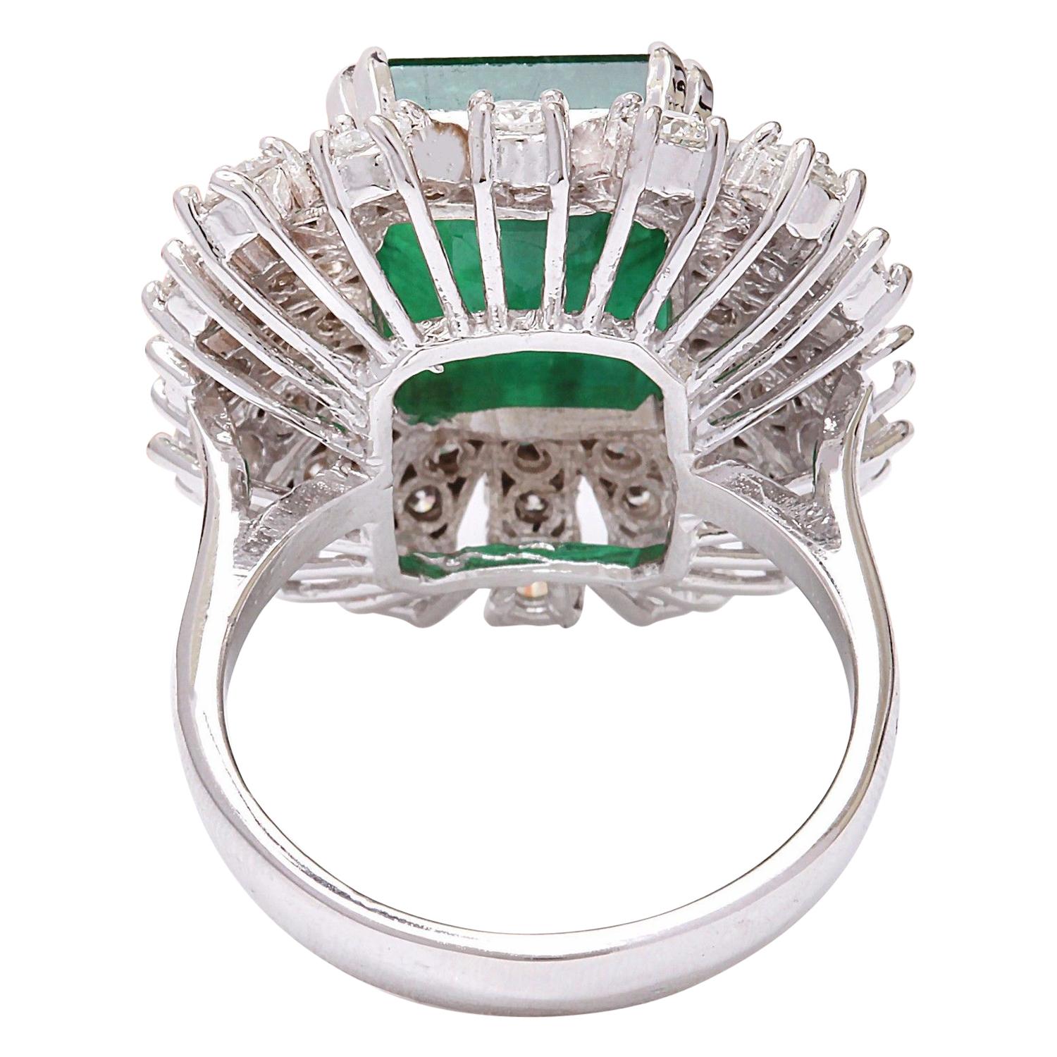 Modern Dazzling Natural Emerald Diamond Ring In 14 Karat Solid White Gold  For Sale