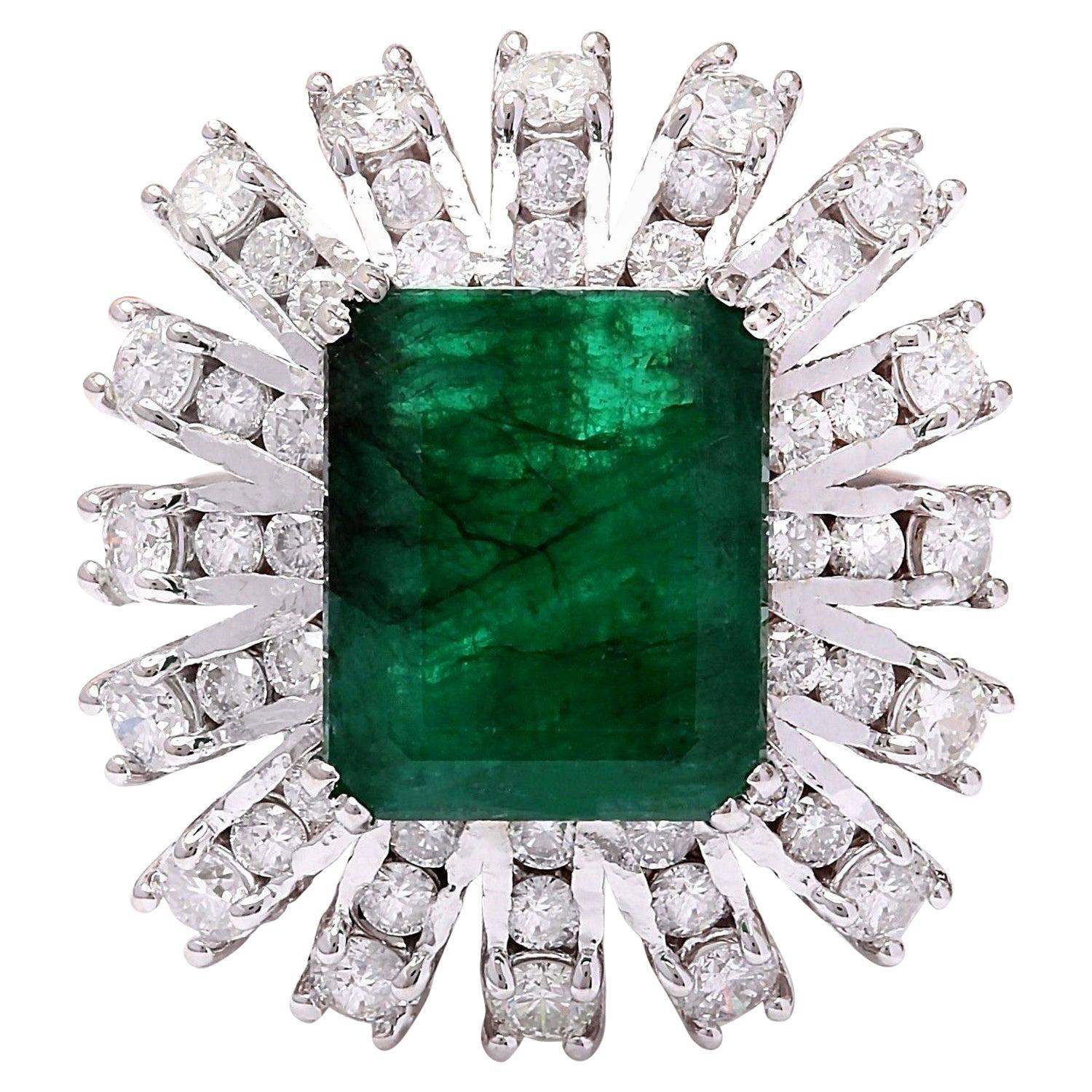 Dazzling Natural Emerald Diamond Ring In 14 Karat Solid White Gold  For Sale