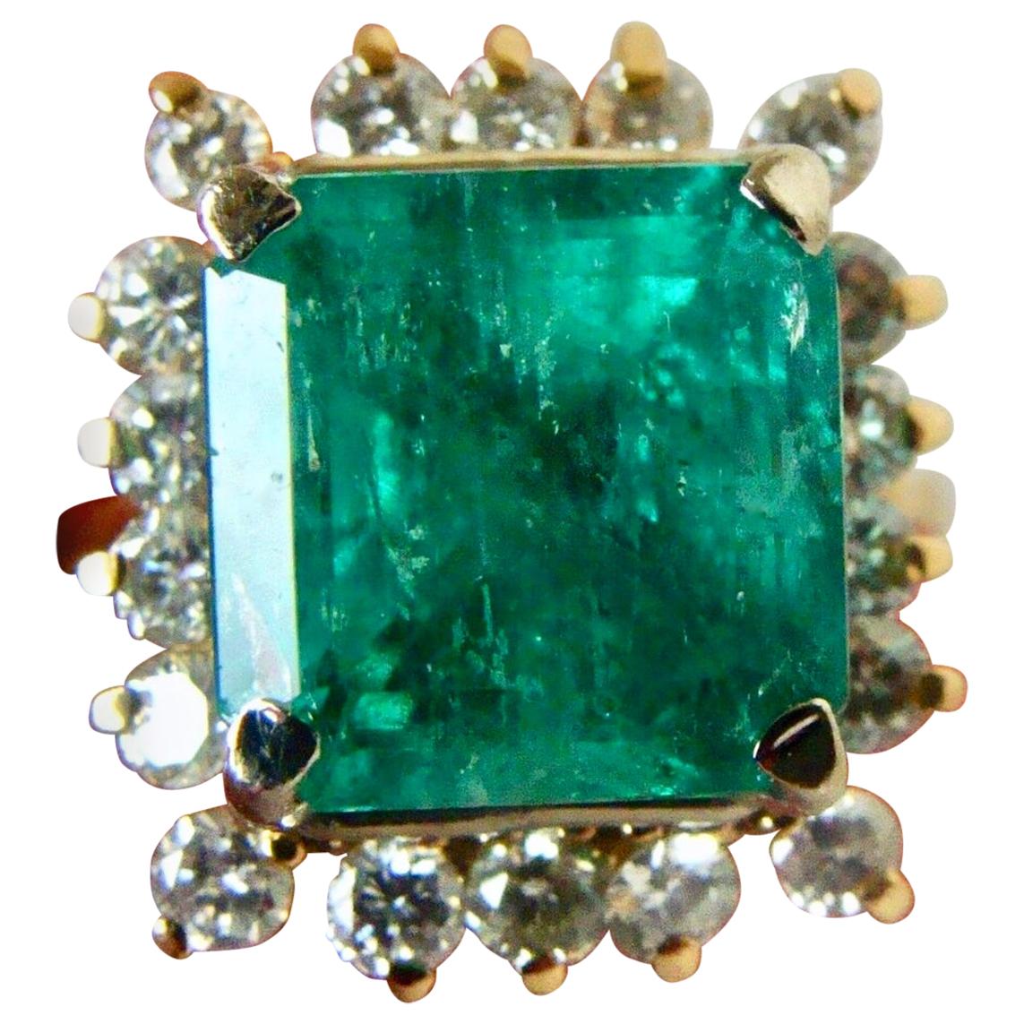 7.56 Carat Fine Natural Colombian Emerald Diamond Ring 18K Unisex For ...