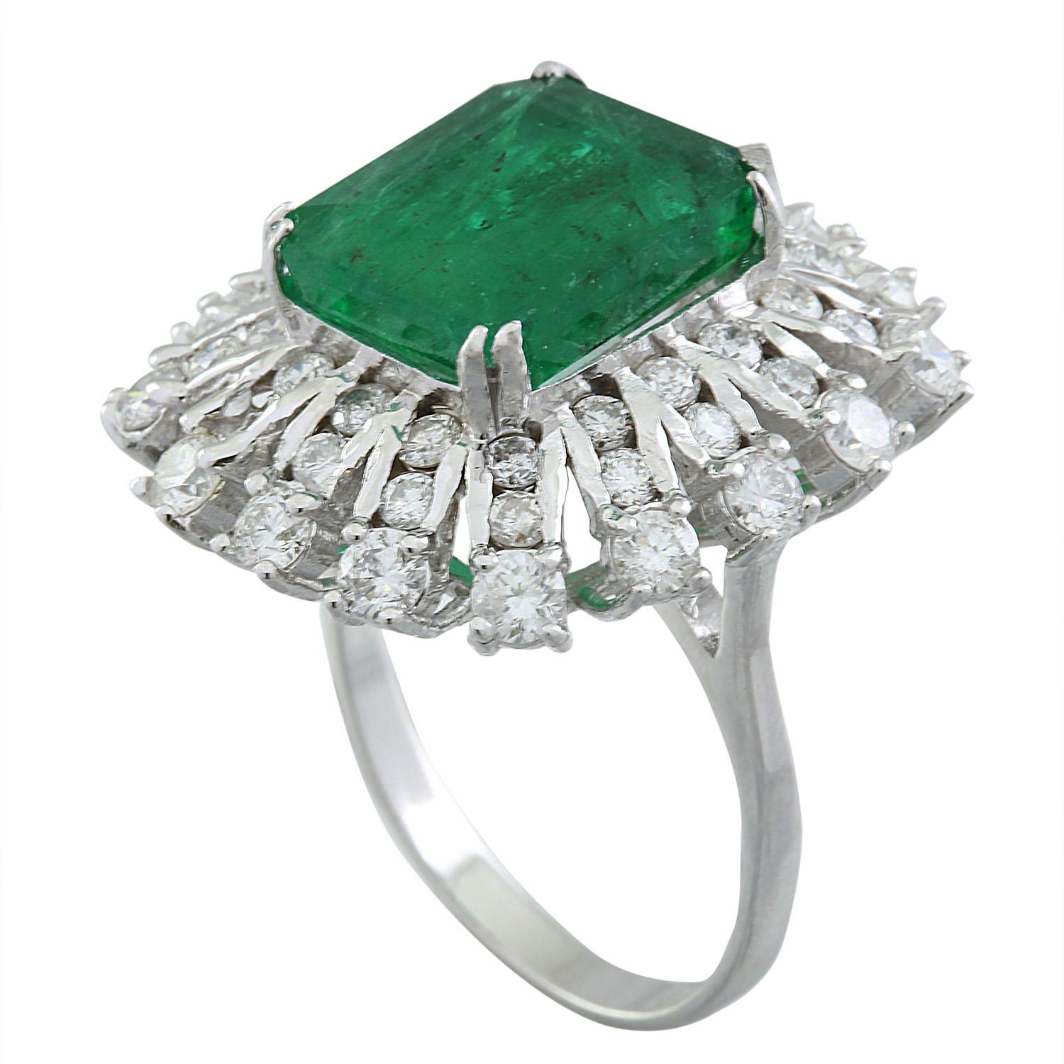 7.60 Carat Natural Emerald 14 Karat Solid White Gold Diamond Ring
Stamped: 14K 
Ring Size: 7 
Total Ring Weight: 8.5 Grams 
Emerald Weight: 5.60 Carat (12.00x10.00 Millimeter) 
Diamond Weight: 2.00 Carat (F-G Color, VS2-SI1 Clarity) 
Quantity: