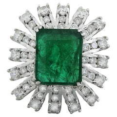 7.60 Carat Natural Emerald 14 Karat Solid White Gold Diamond Ring