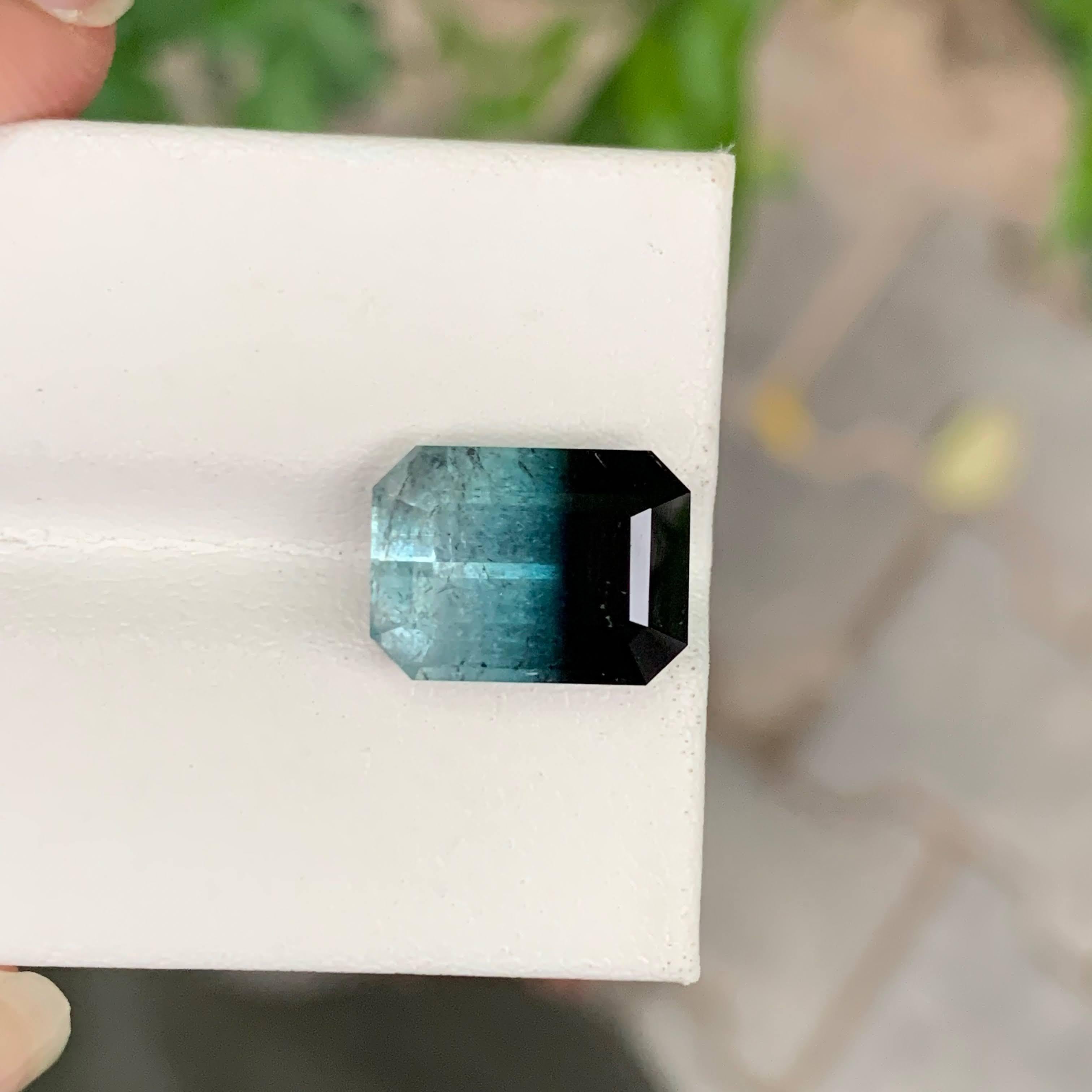 Modern 7.60 Carat Natural Loose Bi Color Tourmaline Stone Emerald Cut Afghan Gemstone For Sale