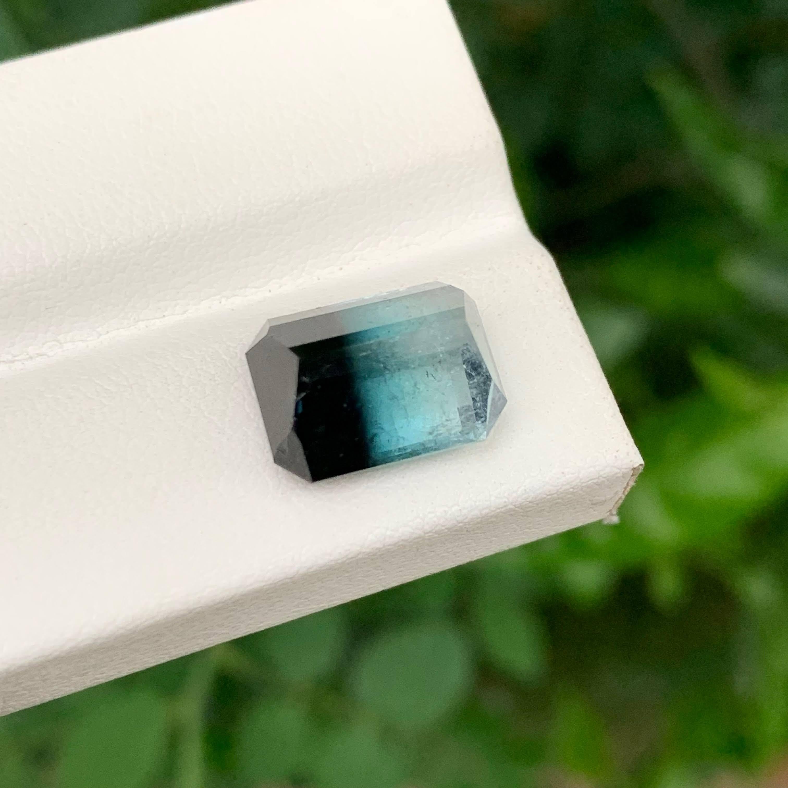 Women's or Men's 7.60 Carat Natural Loose Bi Color Tourmaline Stone Emerald Cut Afghan Gemstone For Sale